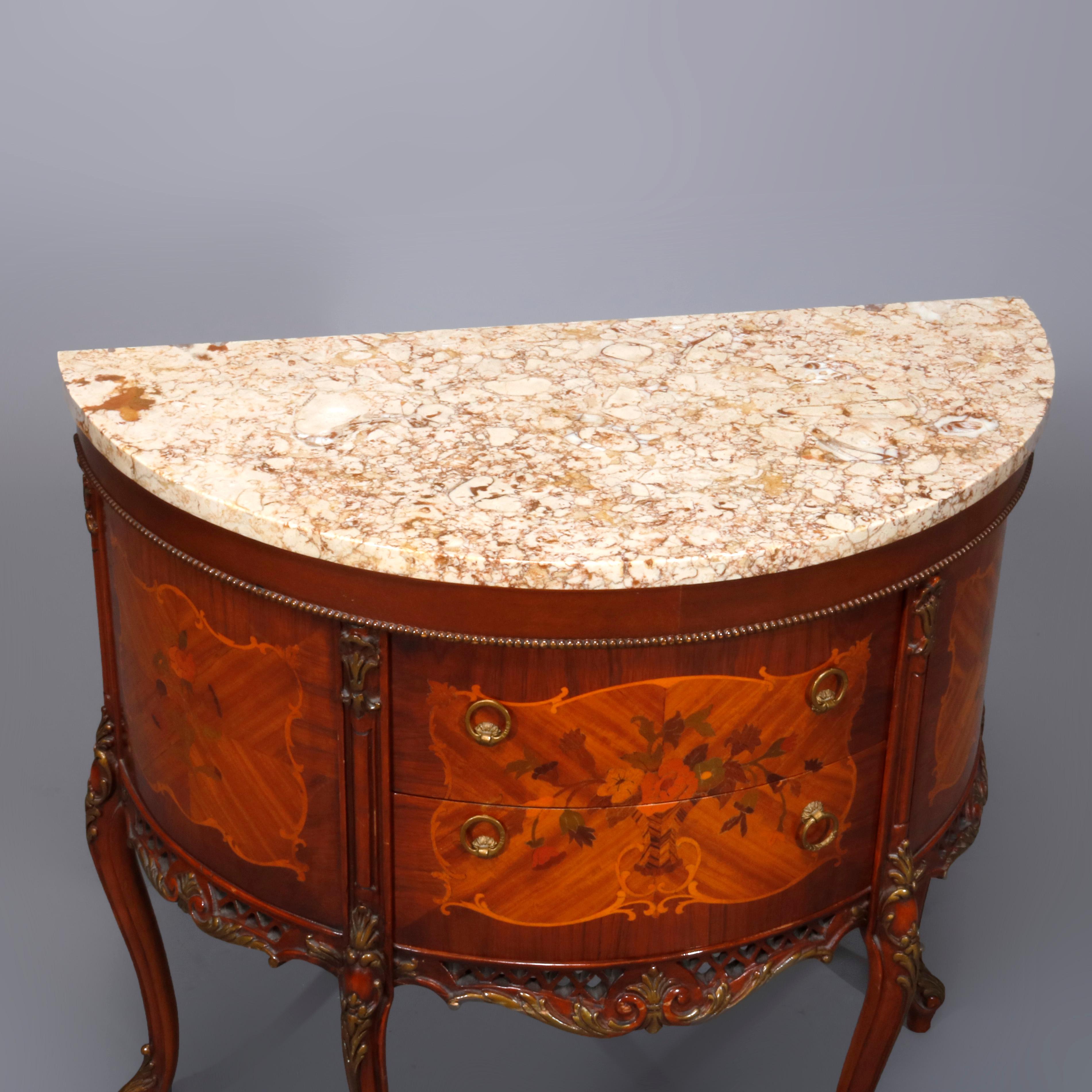 Antique French Louis XV Satinwood Inlaid Mahogany Marble Top Commode 4