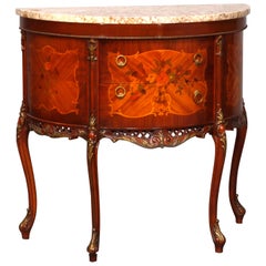 Antique French Louis XV Satinwood Inlaid Mahogany Marble Top Commode
