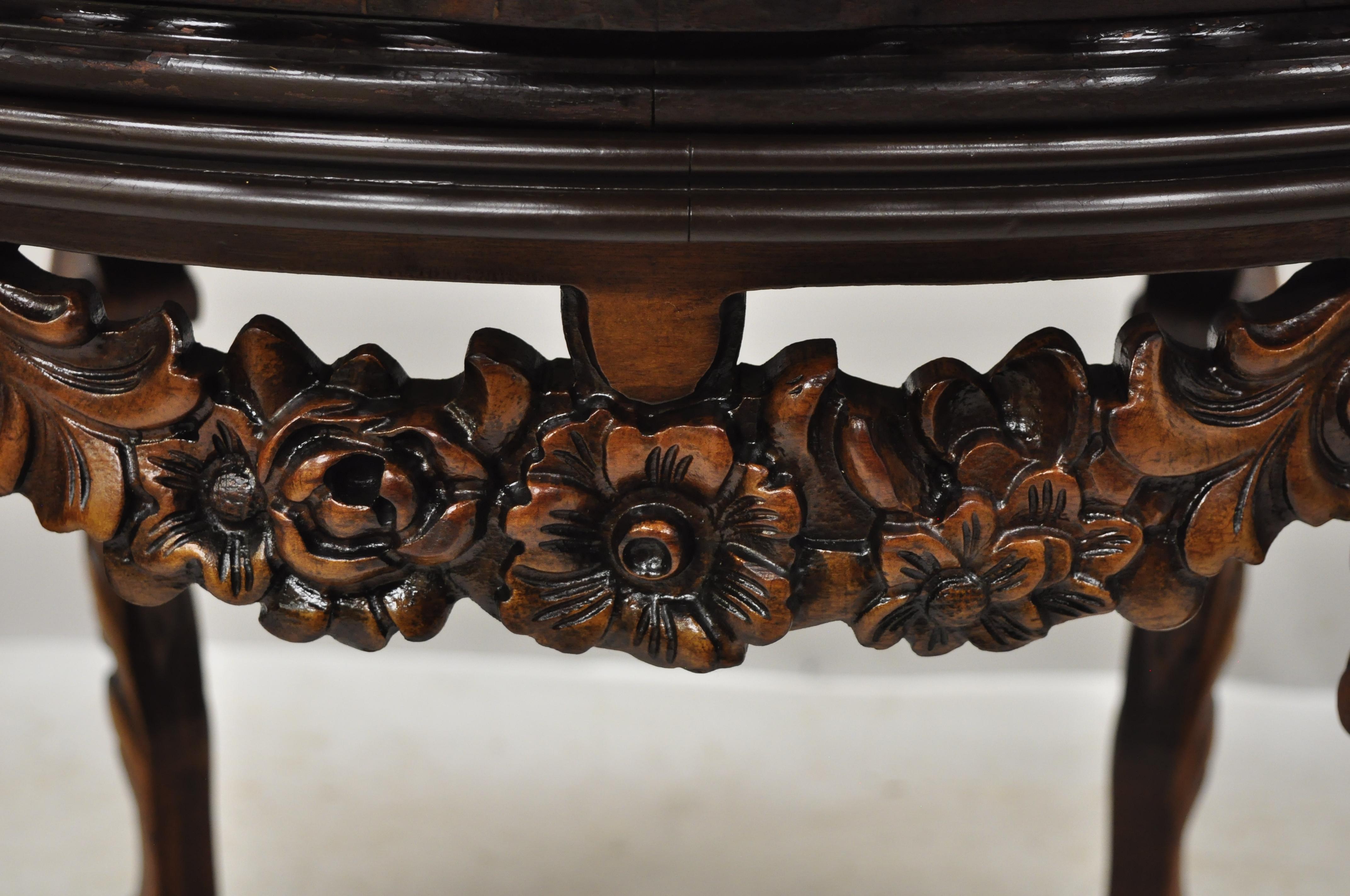 Antique French Louis XV Satinwood Inlay Floral Carved Tray Top Coffee Table In Good Condition In Philadelphia, PA