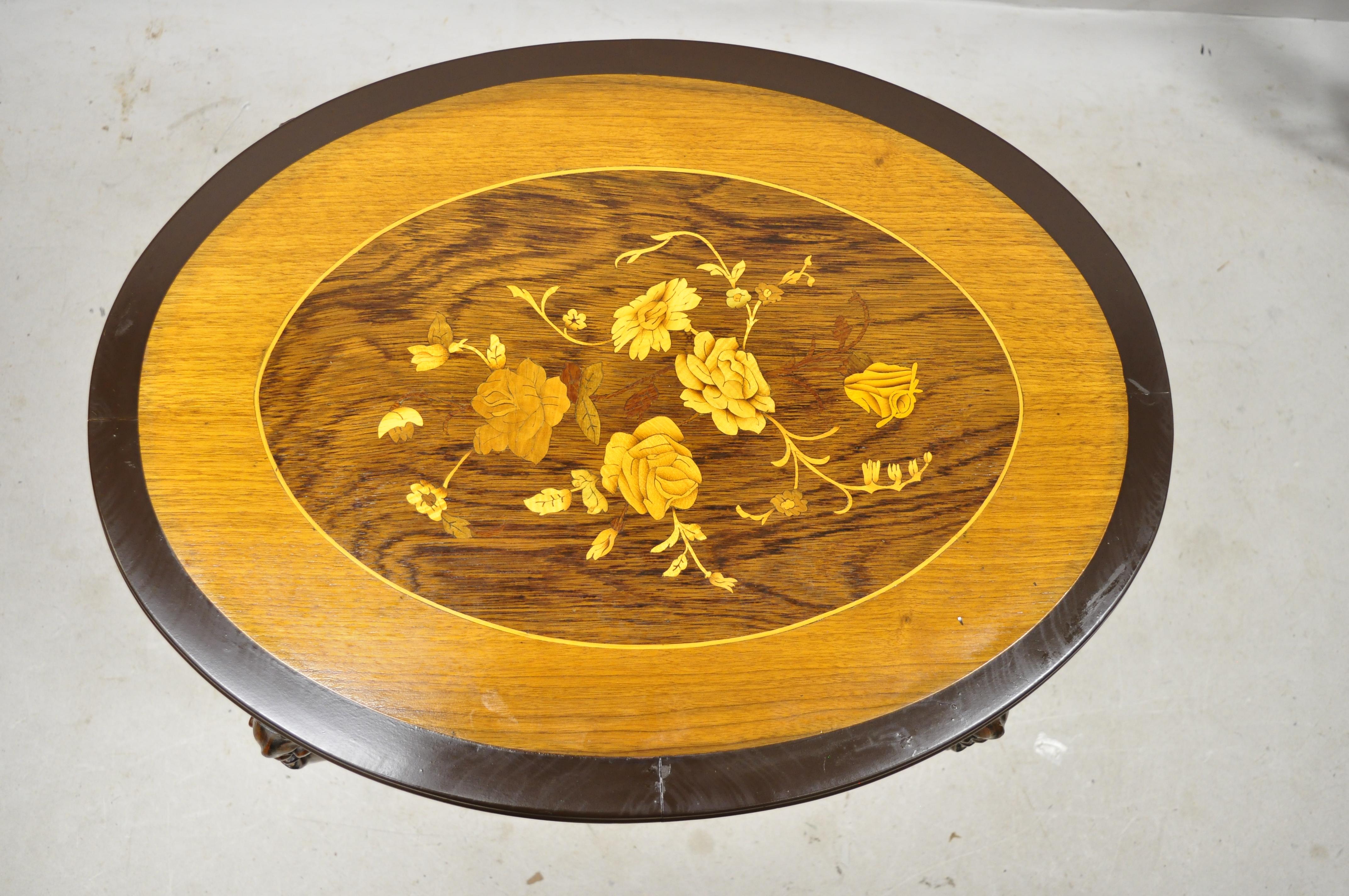 20th Century Antique French Louis XV Satinwood Inlay Floral Carved Tray Top Coffee Table