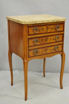 Antique French Louis XV Satinwood Marble Top Painted Nightstand Bedside Table