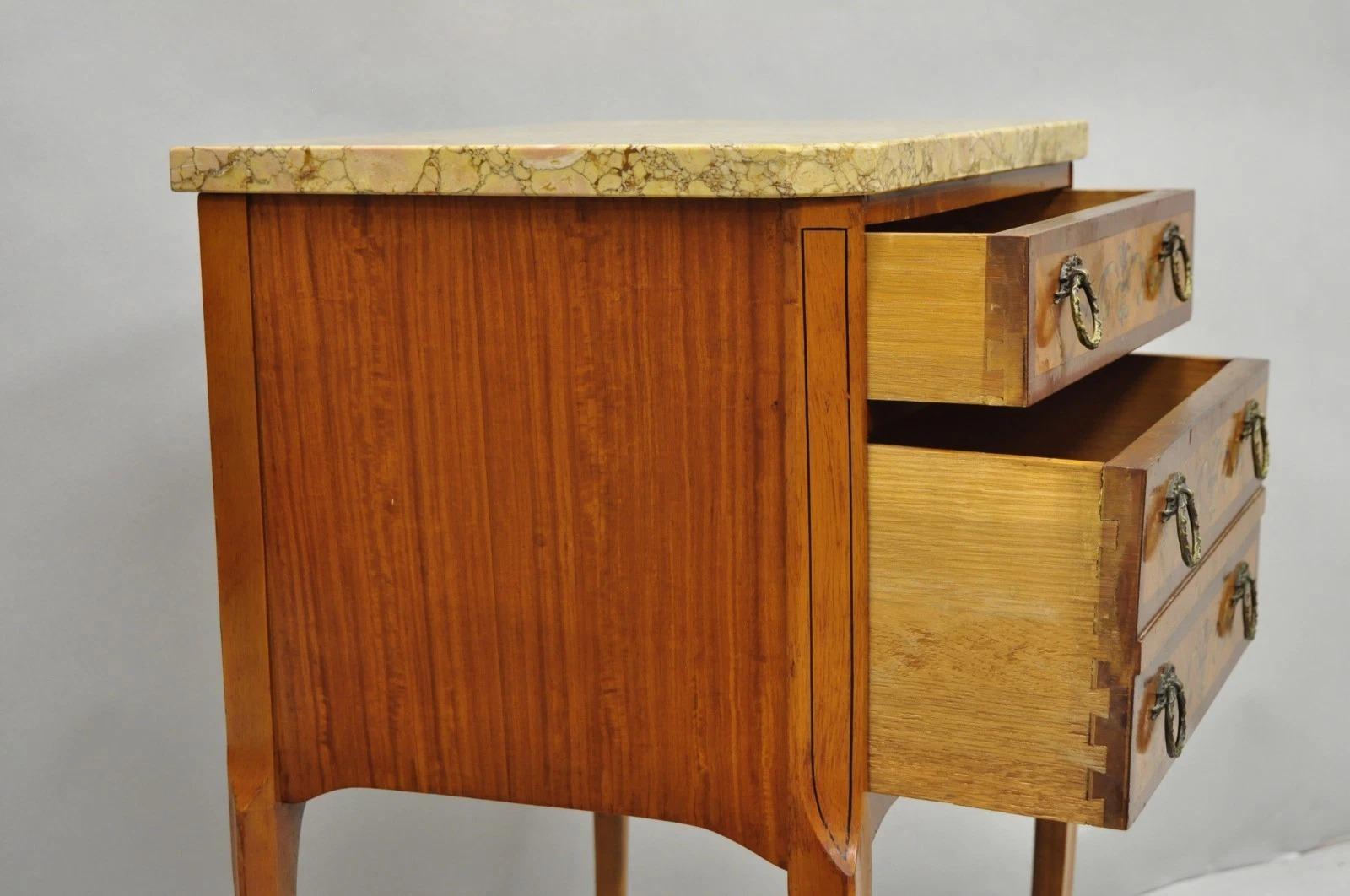 XX secolo Antique French Louis XV Satinwood Marble Top Painted Bedside Table (Comodino) in vendita