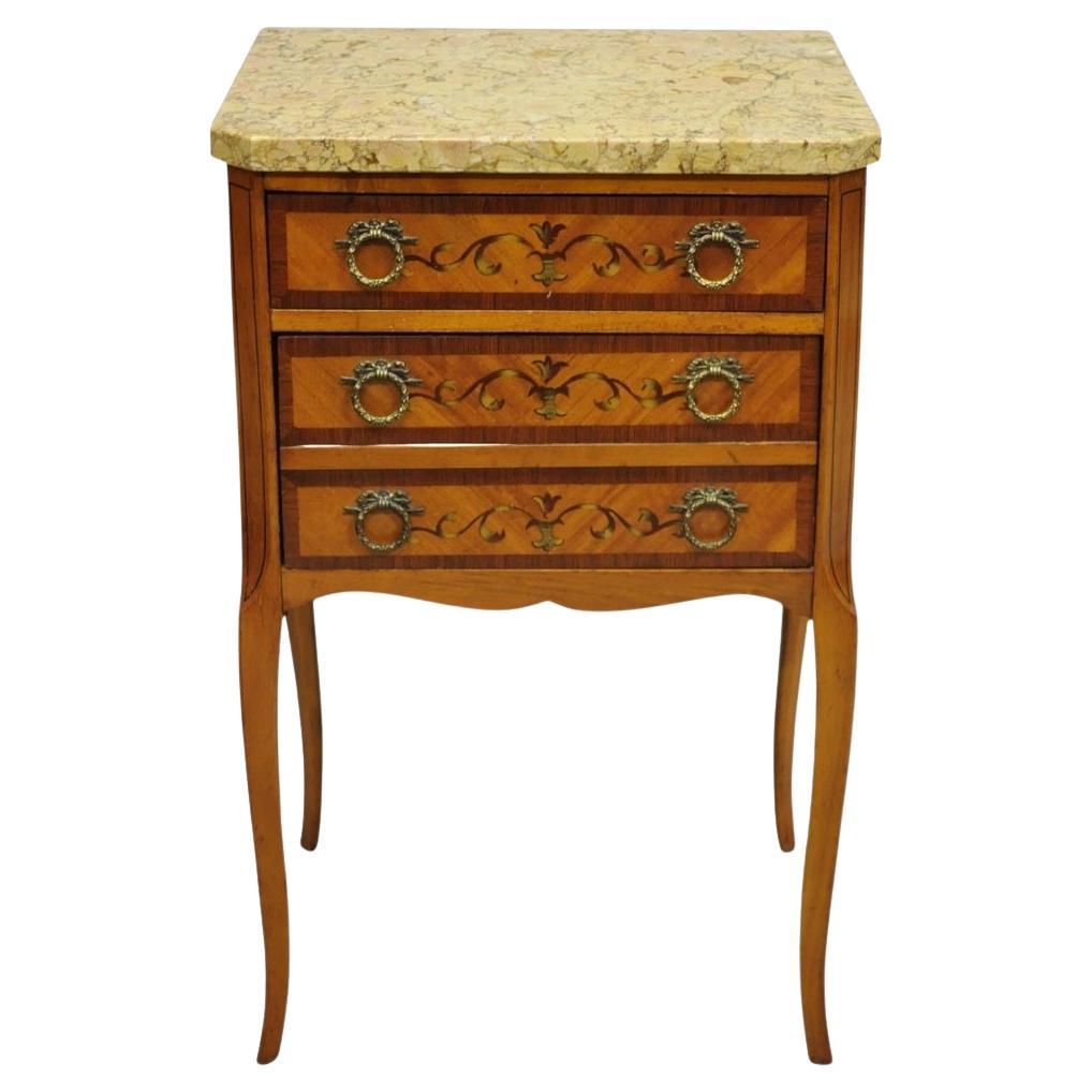 Antique French Louis XV Satinwood Marble Top Painted Bedside Table (Comodino) in vendita