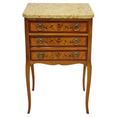 Antique French Louis XV Satinwood Marble Top Painted Bedside Table (Comodino)