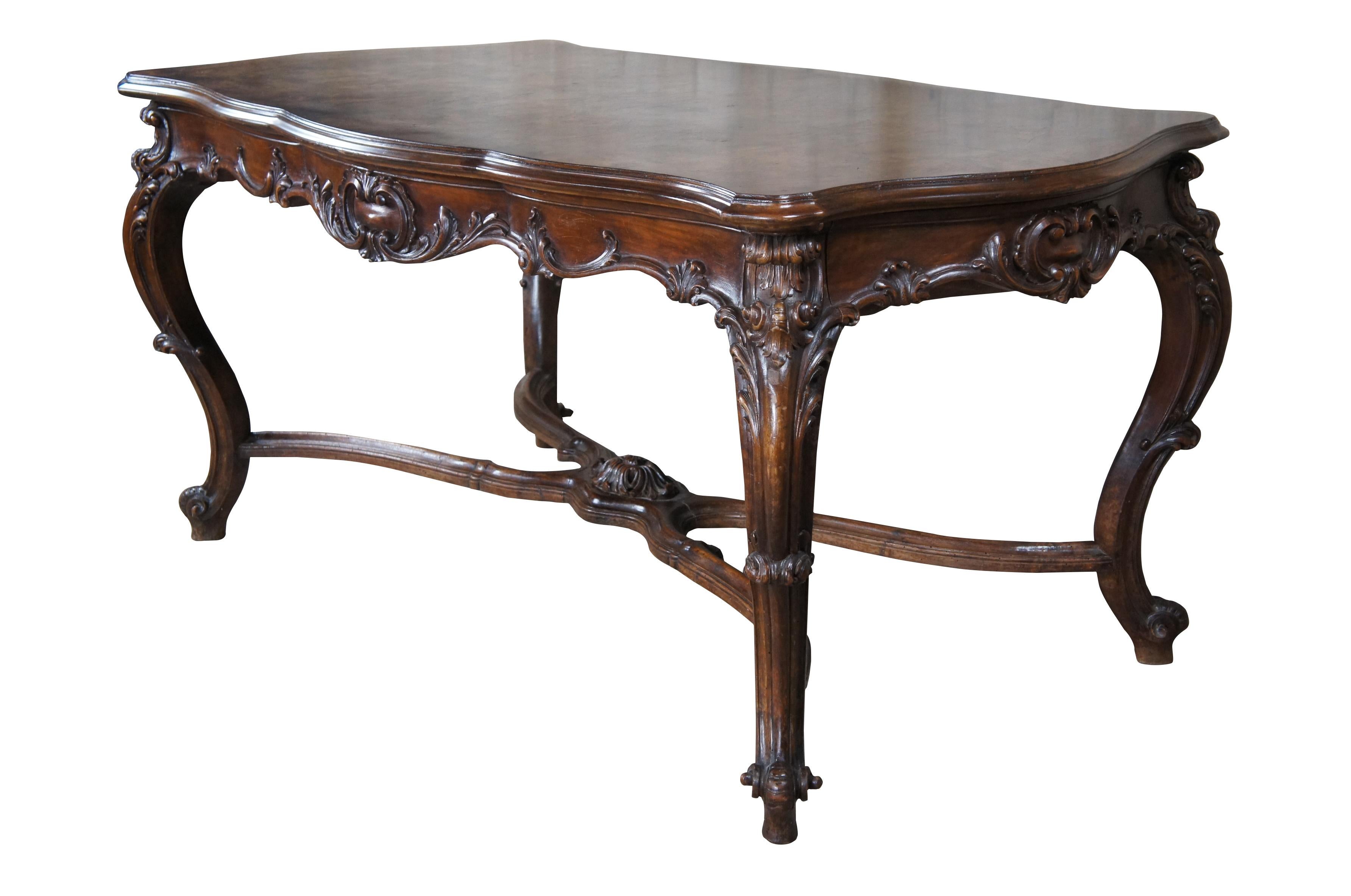 Antique French Louis XV Serpentine Rococo Walnut Dining Table Library Desk In Good Condition In Dayton, OH