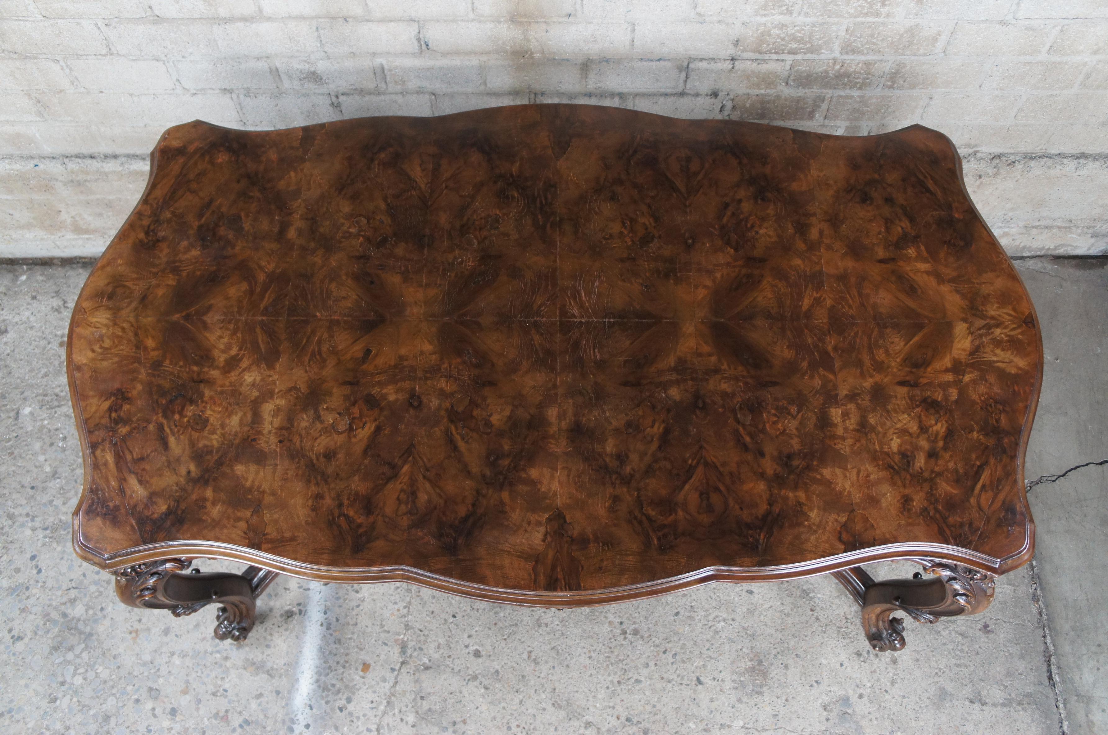 20th Century Antique French Louis XV Serpentine Rococo Walnut Dining Table Library Desk