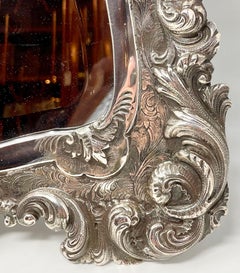 Antiguo Espejo Francés Luis XV de Plata con Bisel, Circa 1880.