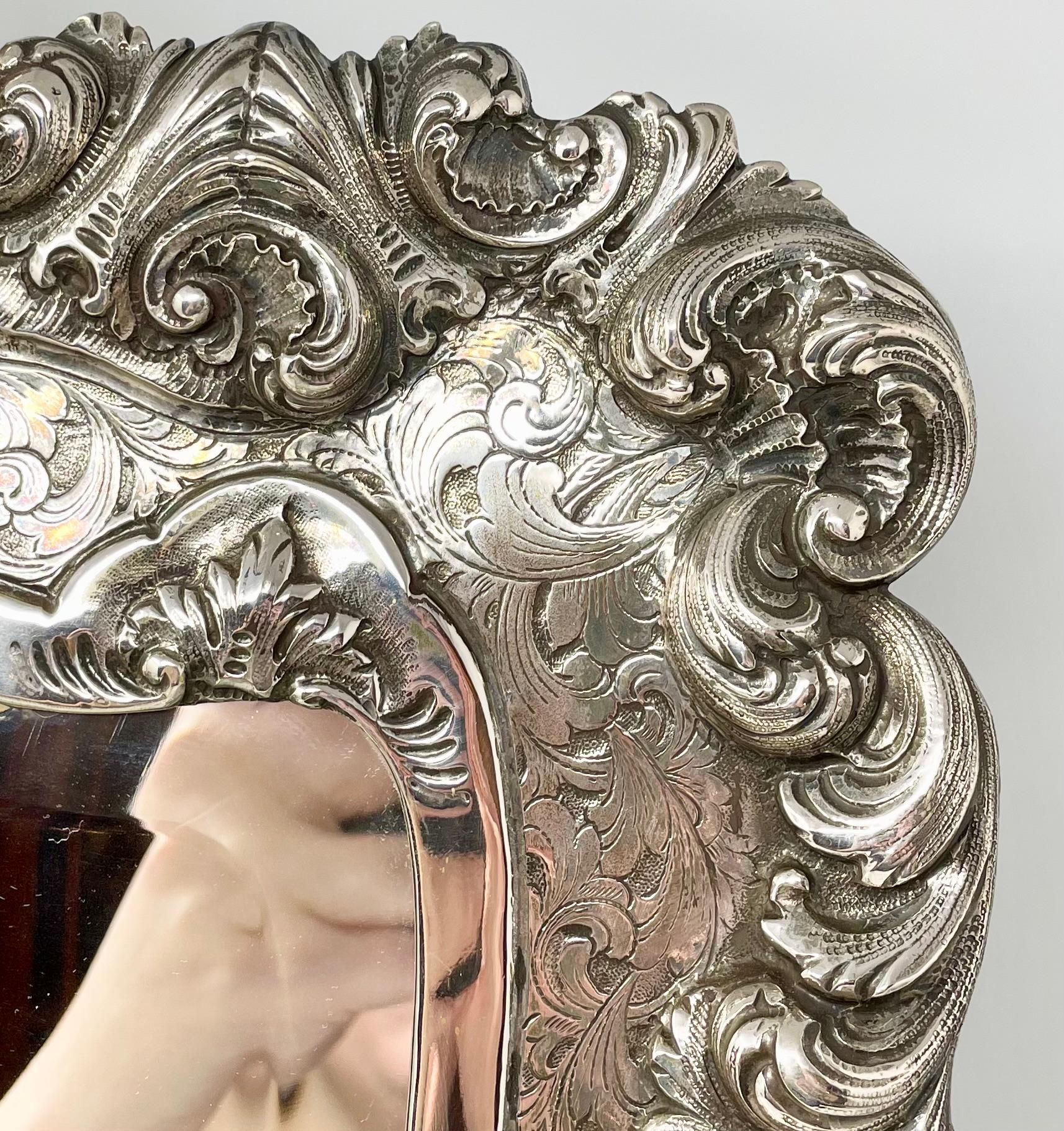 19th Century Antique French Louis XV Silver Mirror with Beveling, Circa 1880. For Sale