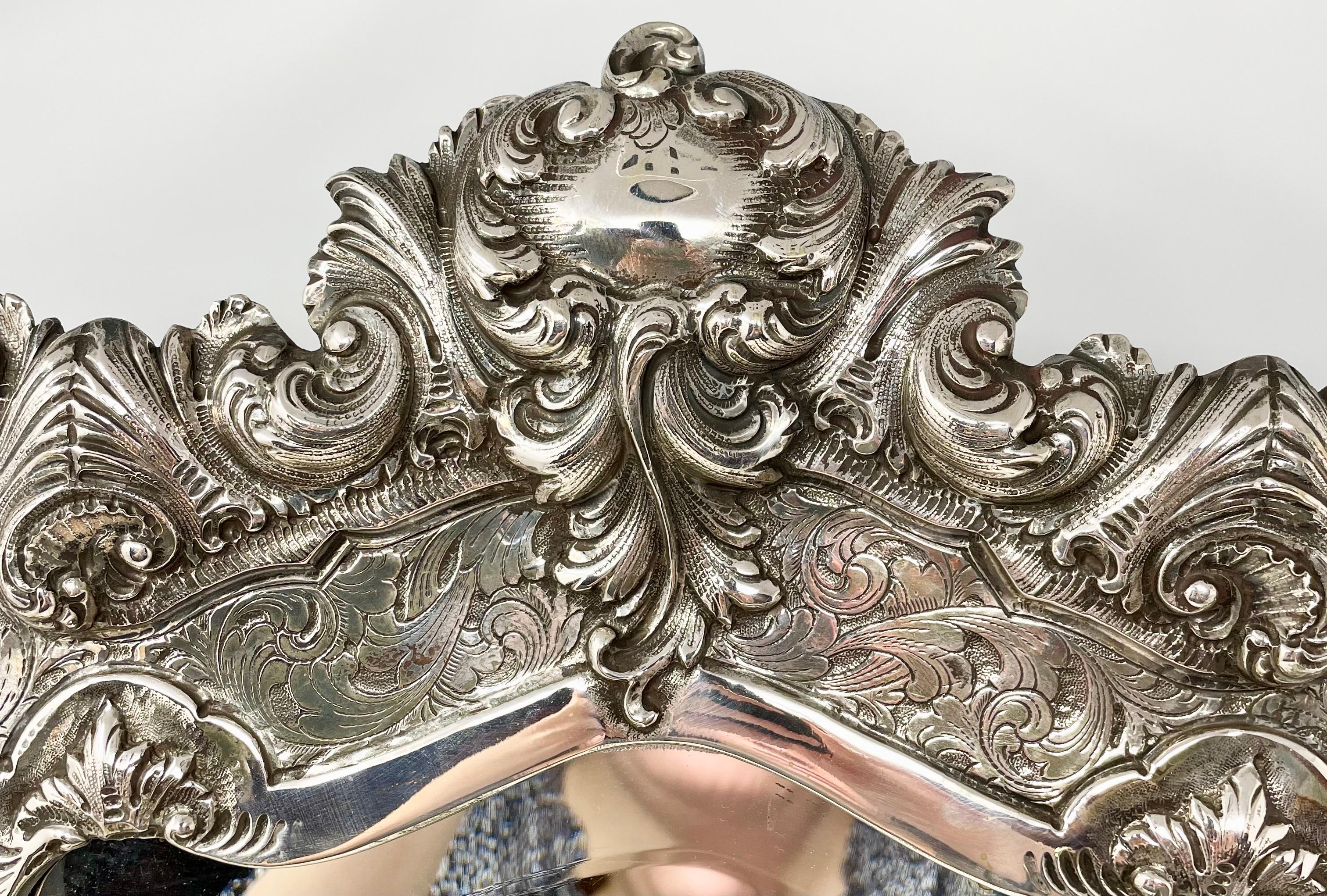 Antique French Louis XV Silver Mirror with Beveling, Circa 1880. For Sale 1