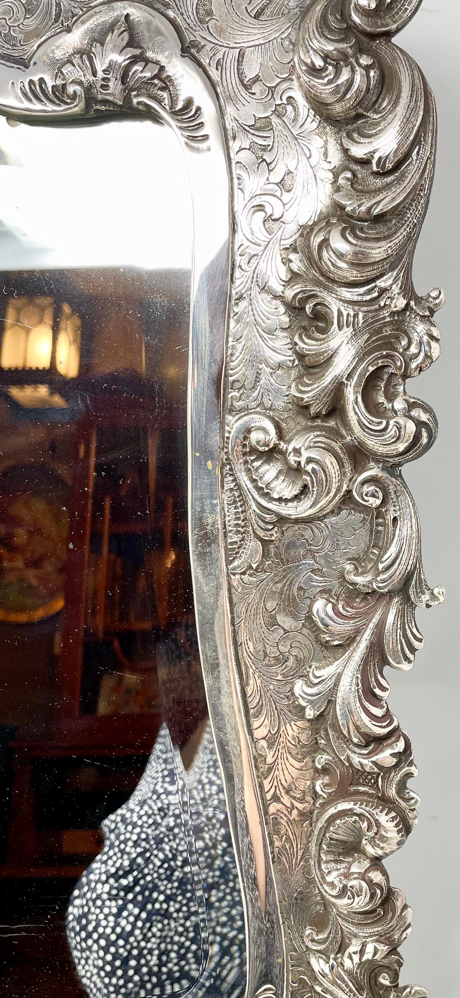 Antique French Louis XV Silver Mirror with Beveling, Circa 1880. For Sale 2