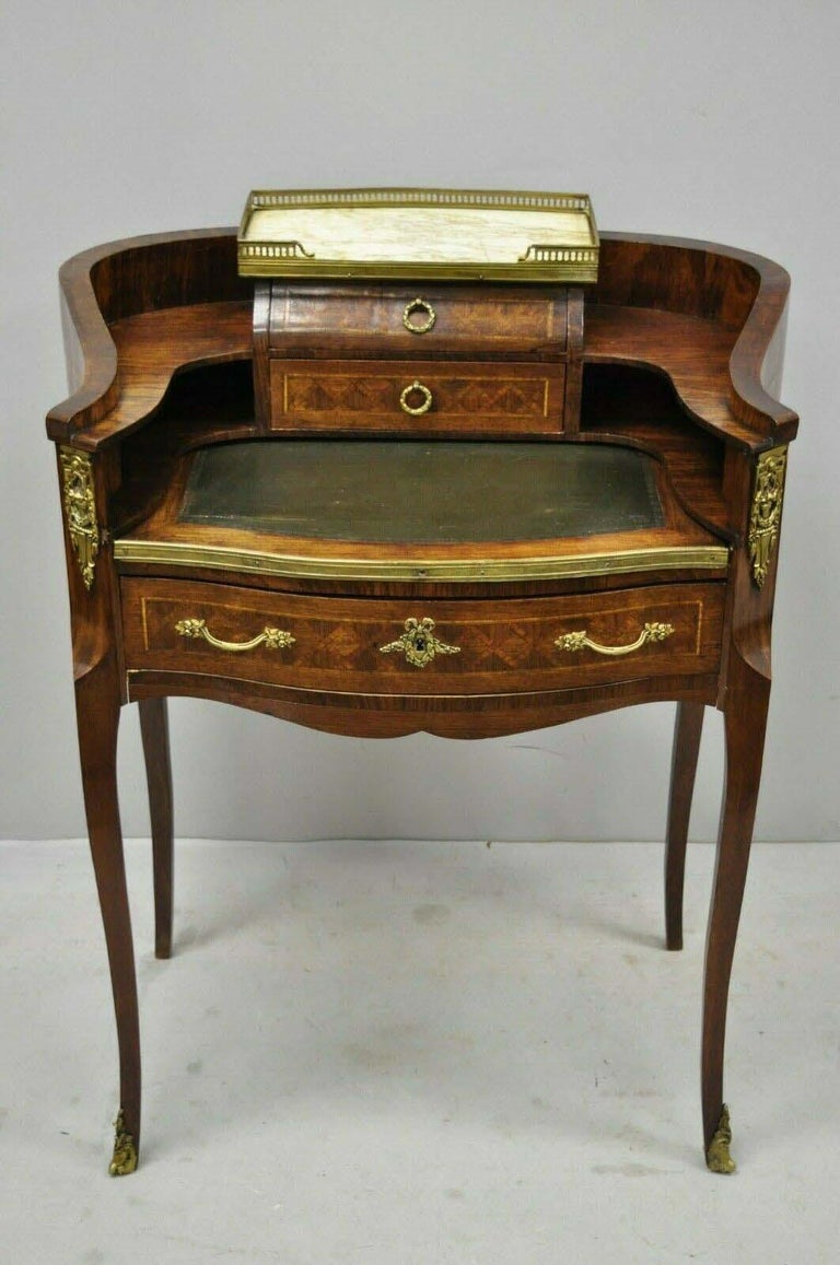 Antique French Louis XV Small Inlaid Petite Demilune Writing Desk Made