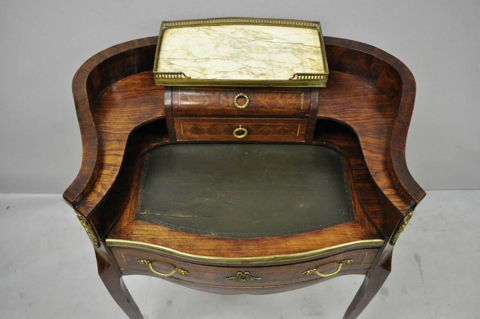 Antique French Louis XV Small Inlaid Petite Demilune Writing Desk Made in France In Good Condition For Sale In Philadelphia, PA