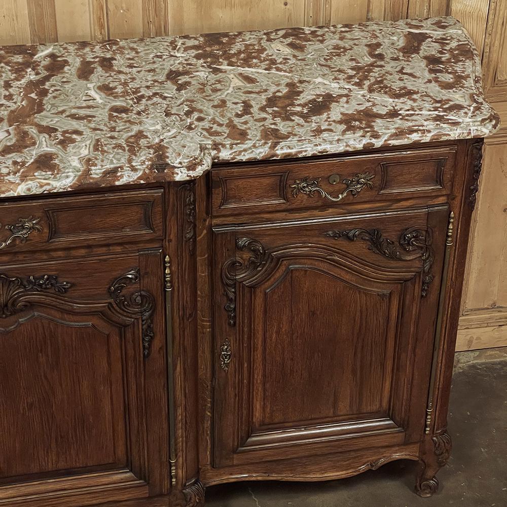 Antique French Louis XV Step-Front Marble Top Serpentine Buffet For Sale 4