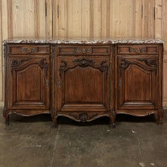 Antique French Louis XV Step-Front Marble Top Serpentine Buffet