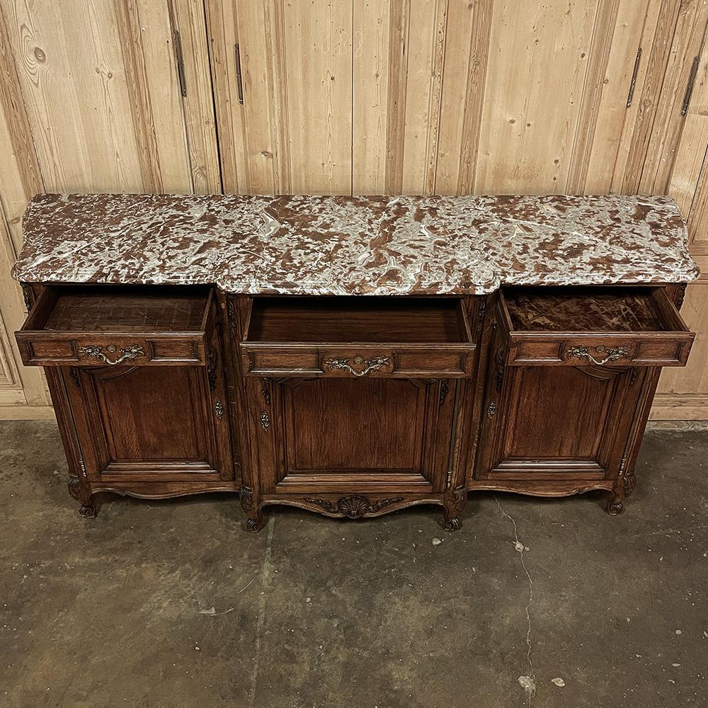 Antique French Louis XV Step-Front Marble Top Serpentine Buffet For Sale 1