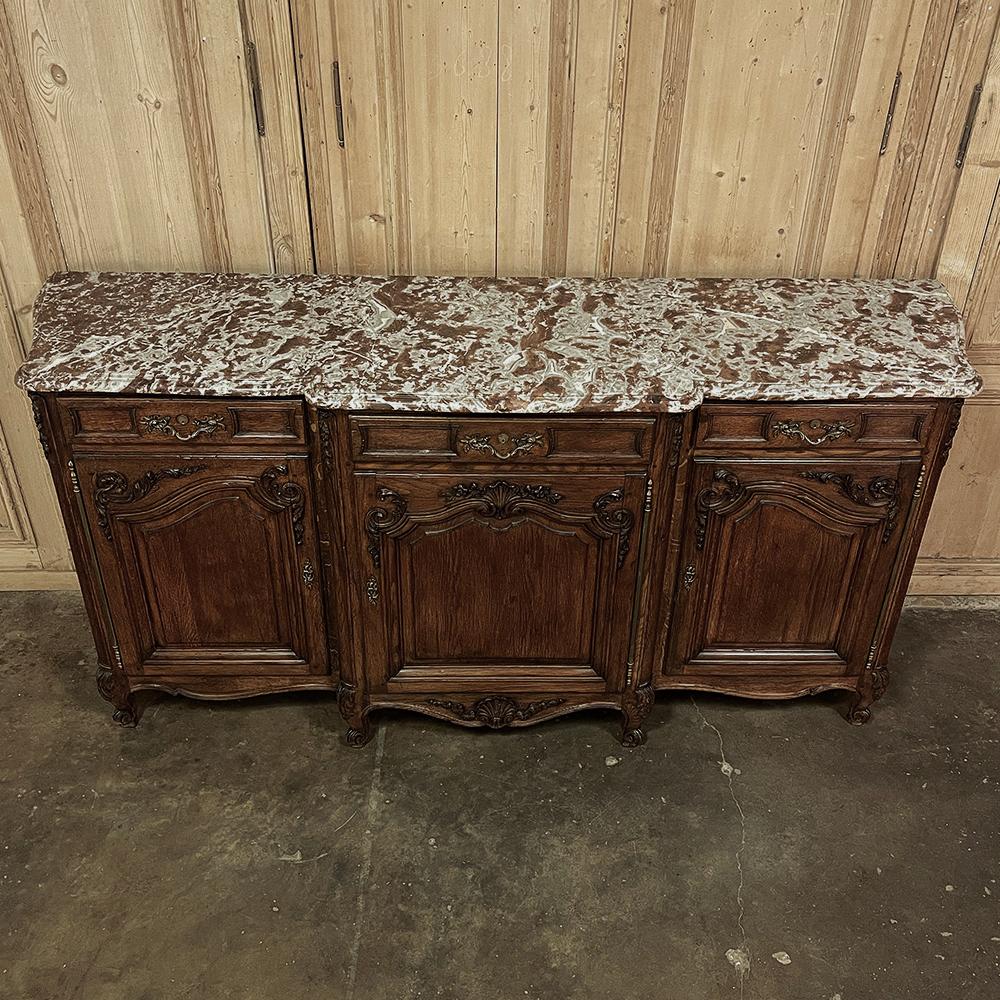Antique French Louis XV Step-Front Marble Top Serpentine Buffet For Sale 2