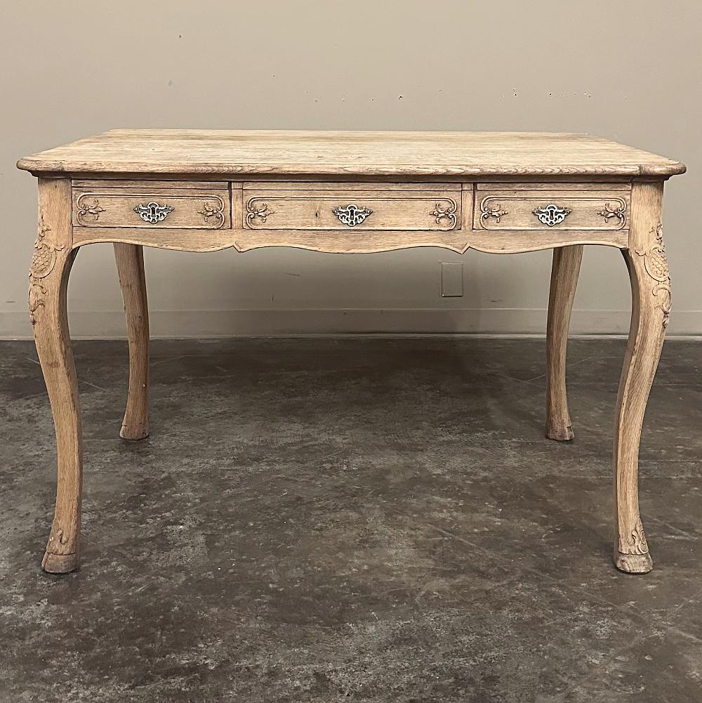 Antique French Louis XV Stripped Desk ~ Bureau Plat is a superb choice for those wanting a classic look yet one that is restrained in coloration to blend with more modern tastes.  The solid oak top of this desk ensures decades of daily use ahead,