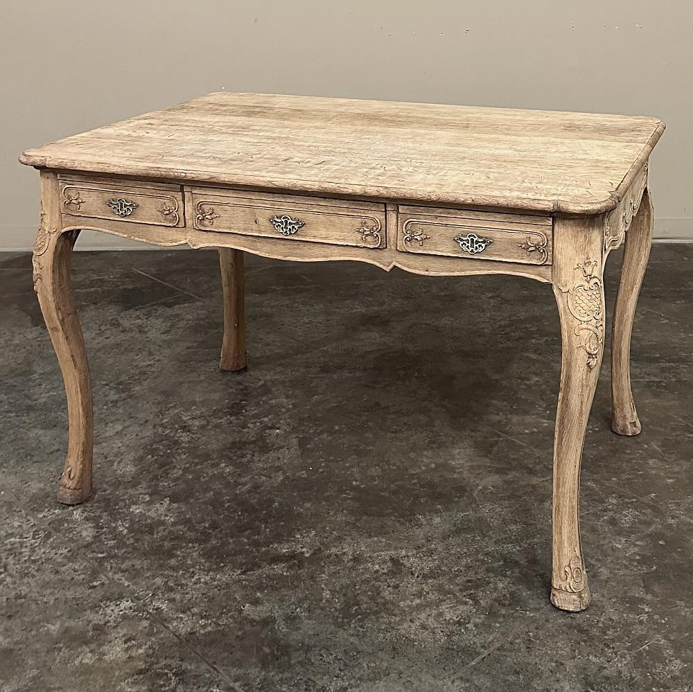 Hand-Carved Antique French Louis XV Stripped Desk ~ Bureau Plat For Sale