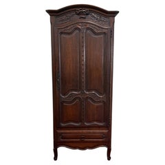 Antique French Louis XV Style Armoire Cupboard Linen Cabinet Bonnetiere Oak
