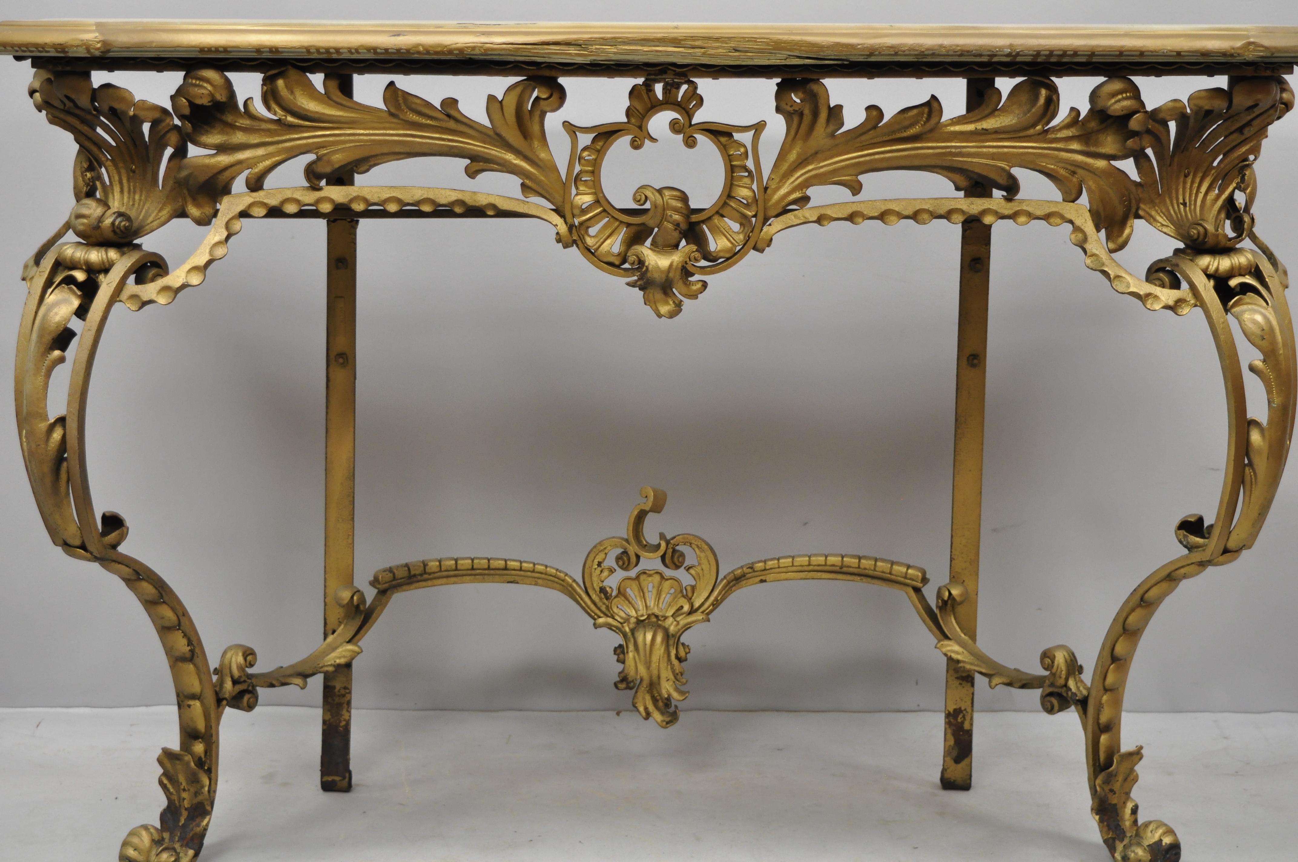 Antique French Louis XV Style Art Nouveau Console Table with Wooden Top 6
