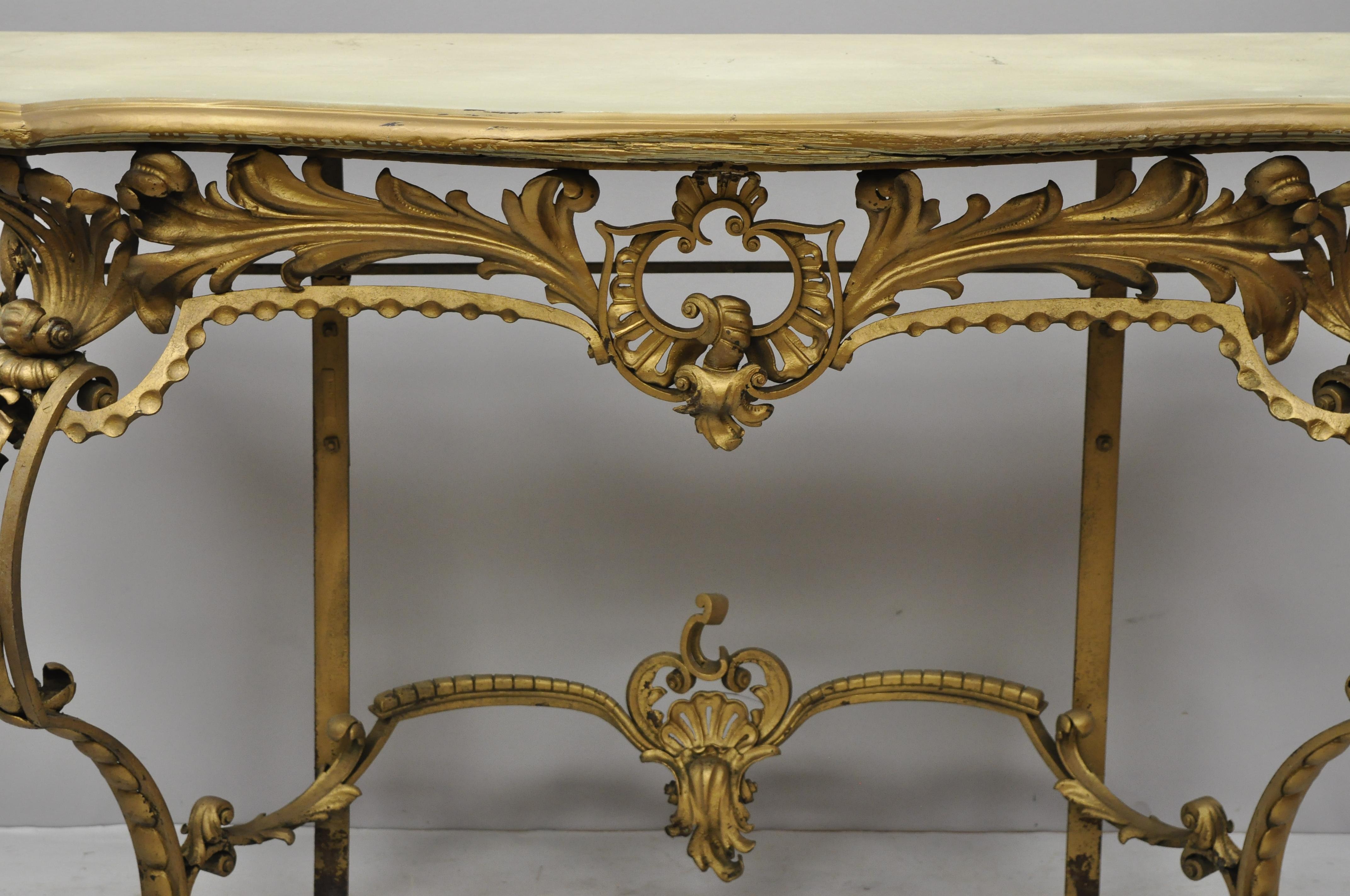 Antique French Louis XV Style Art Nouveau Console Table with Wooden Top In Good Condition In Philadelphia, PA