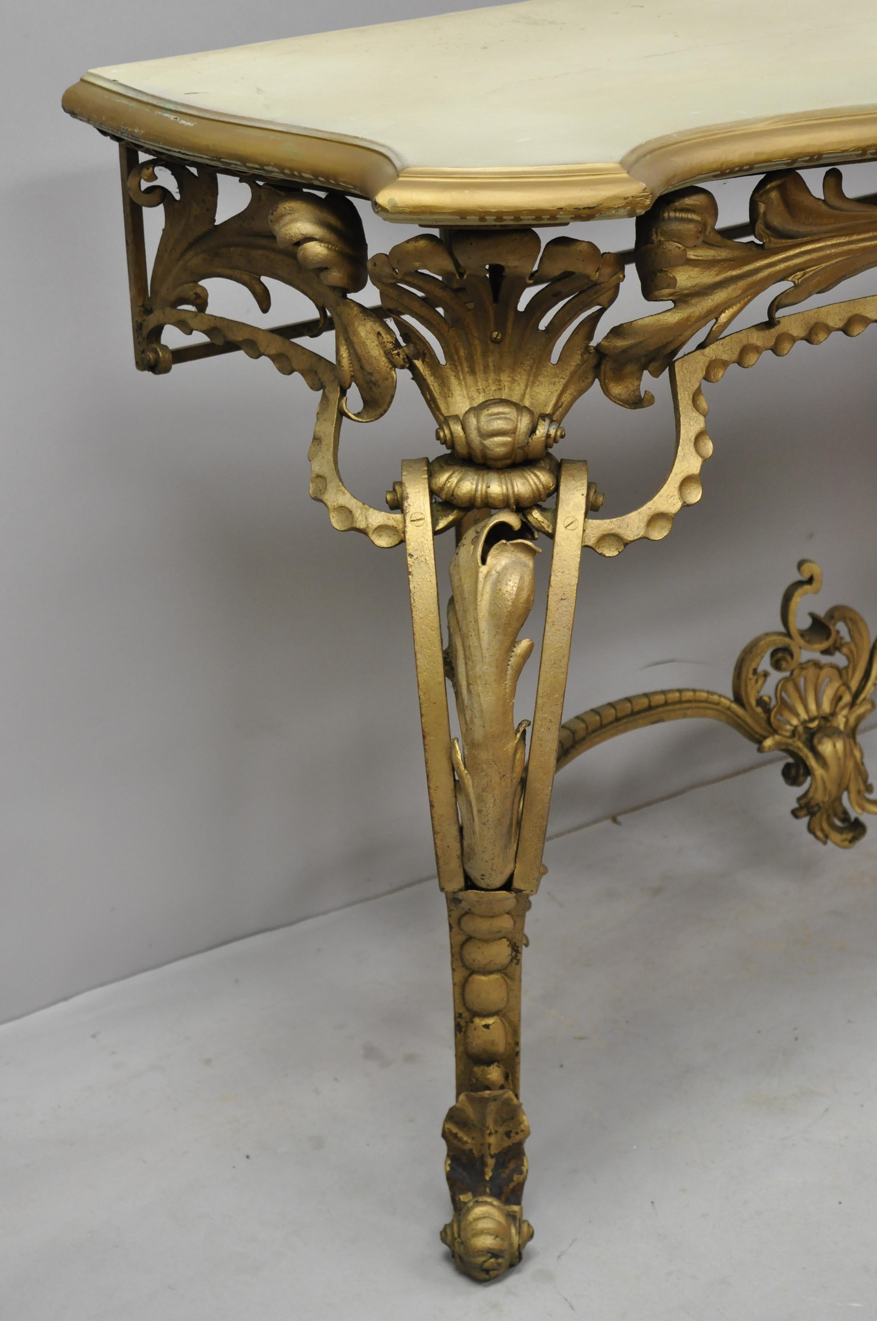 Early 20th Century Antique French Louis XV Style Art Nouveau Console Table with Wooden Top
