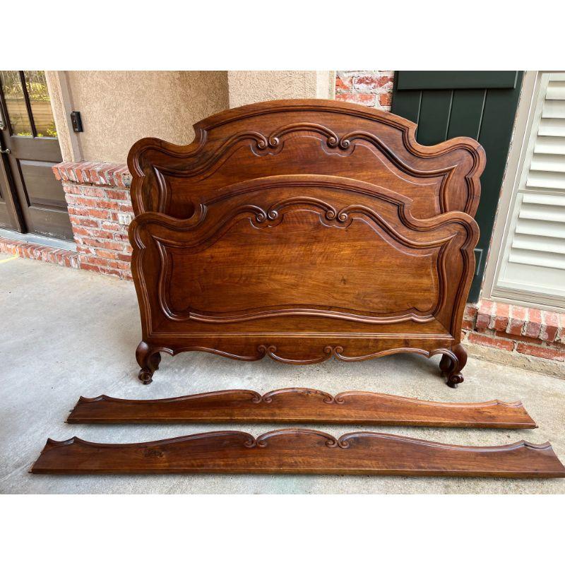 Antique French Louis XV Style Bed Carved Walnut Parisian European Size w Rails 10