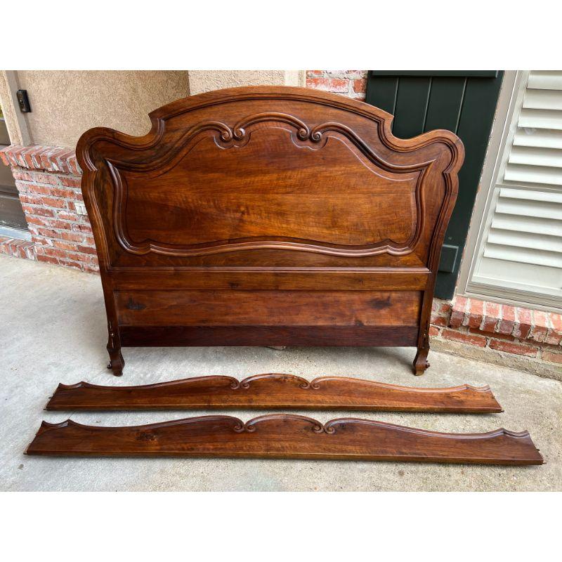 Antique French Louis XV Style Bed Carved Walnut Parisian European Size w Rails 16