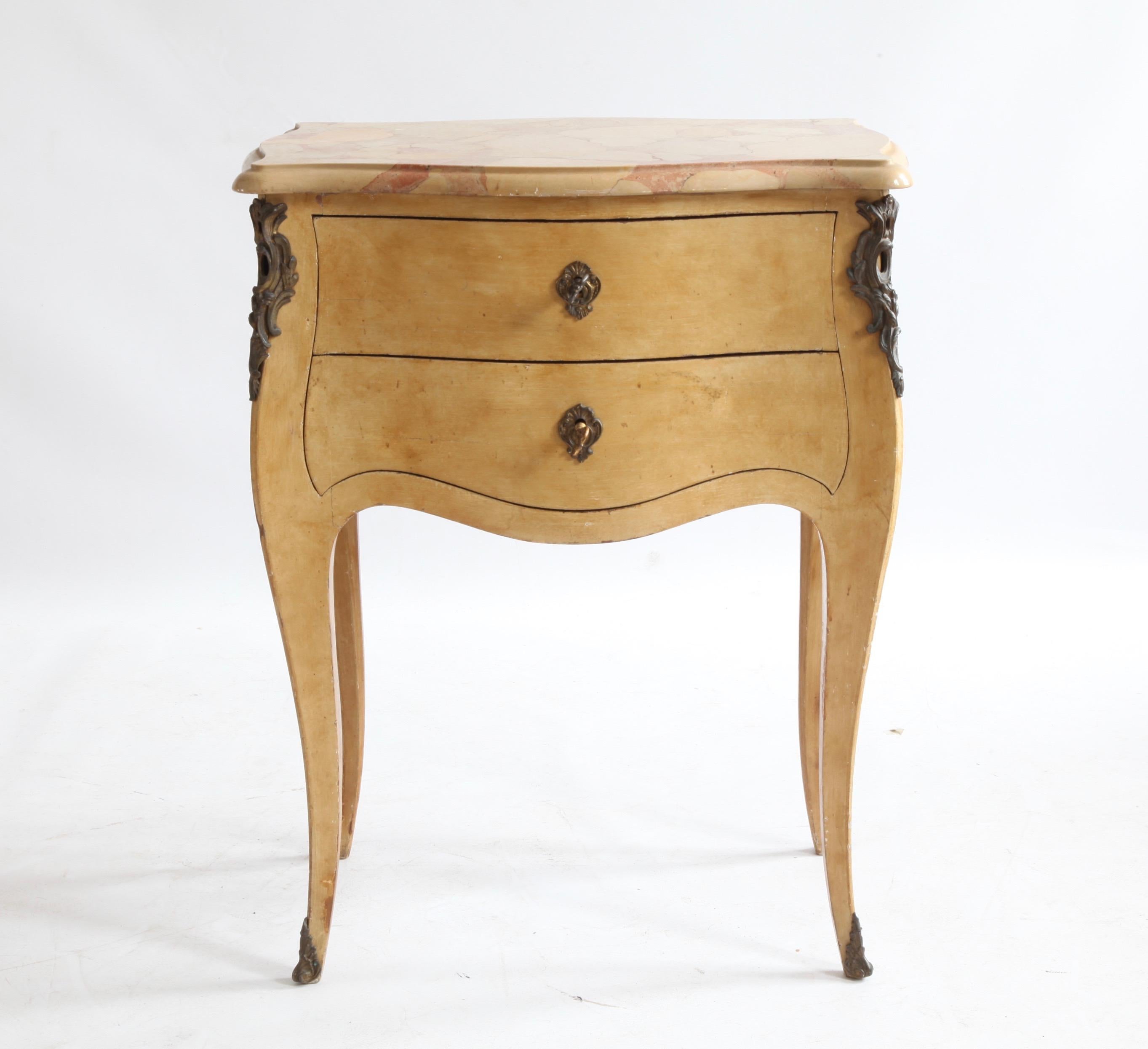 Wood Antique French Louis XV Style Bedside Table or Small Commode in Yellow Ochre