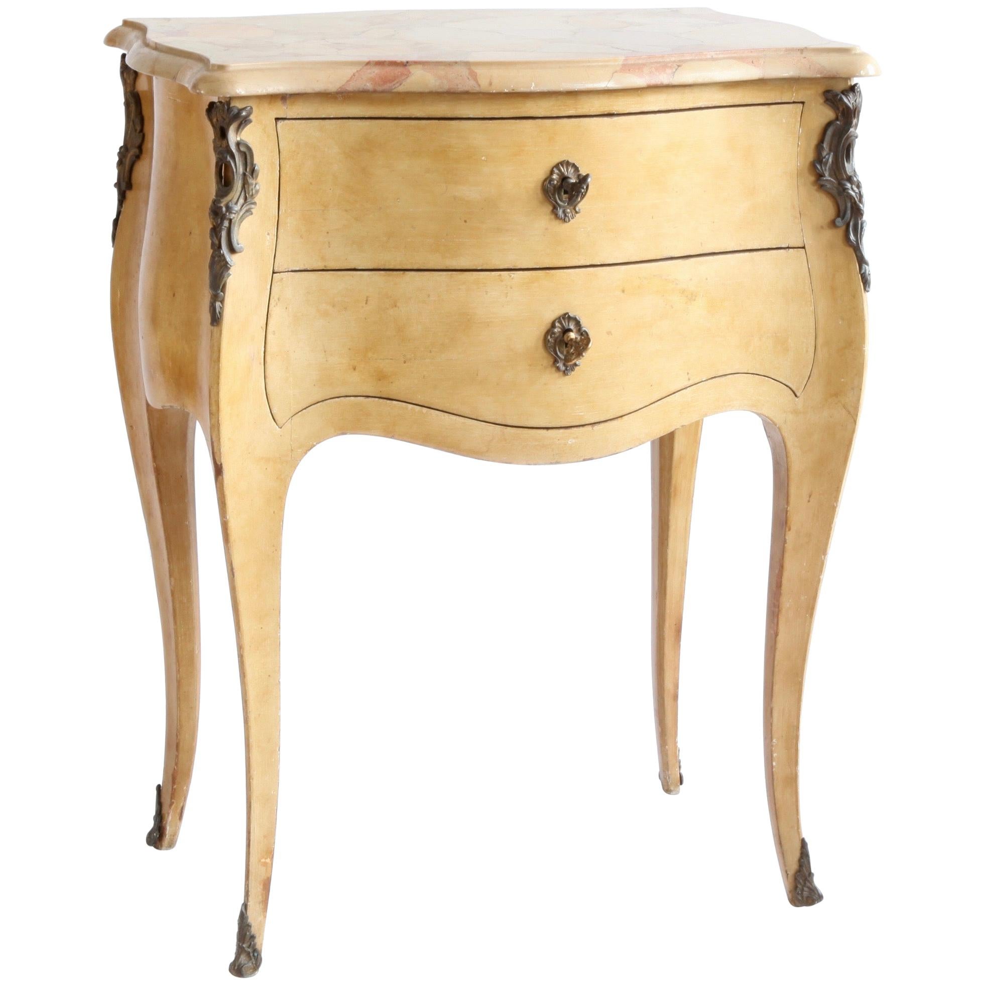 Antique French Louis XV Style Bedside Table or Small Commode in Yellow Ochre