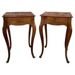 Antique French Louis XV Style Bedside Tables in Walnut, 1890s, Set of 2