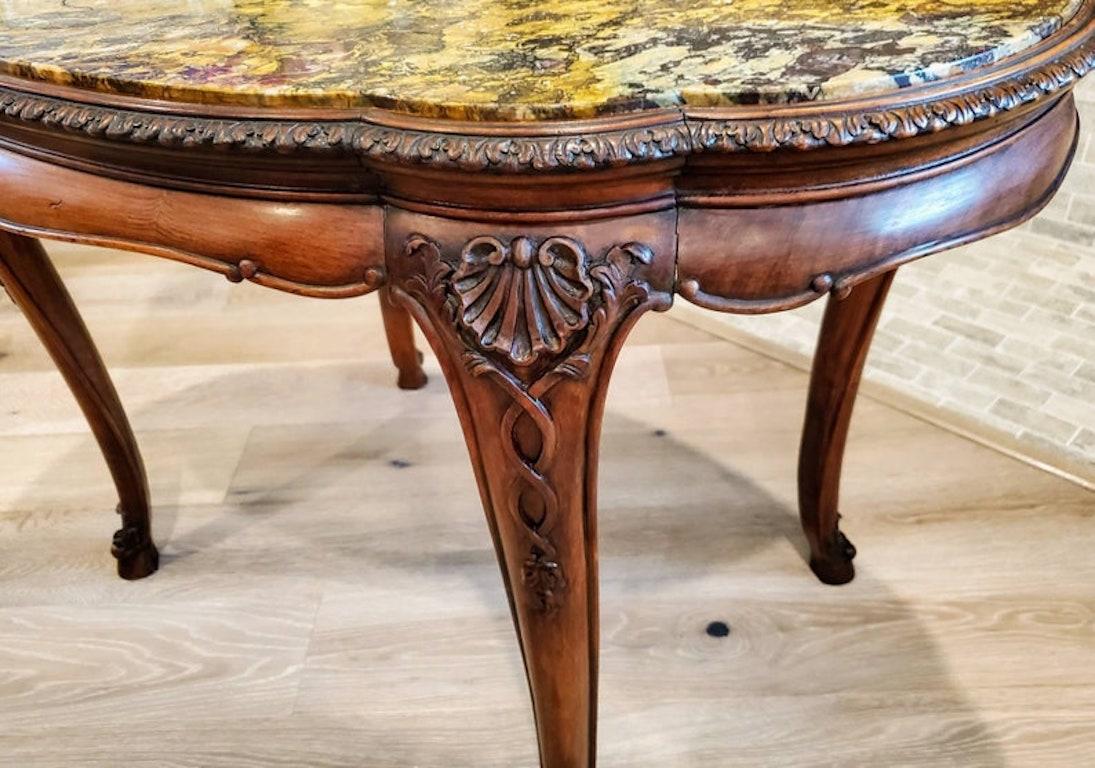Marble Antique French Louis XV Style Belle Epoque Cocktail Table For Sale