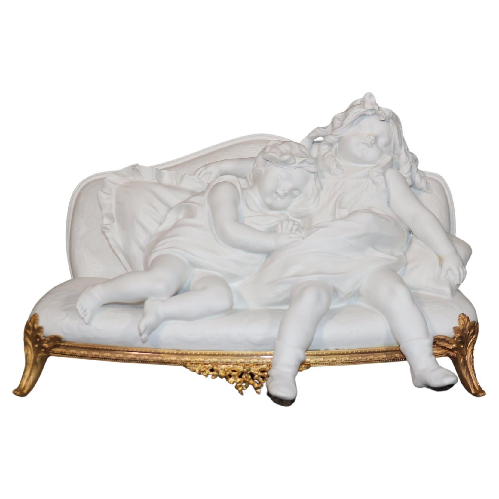 Antique French Louis XV Style Bisque and Ormolu Sculpture After A. Rousaud