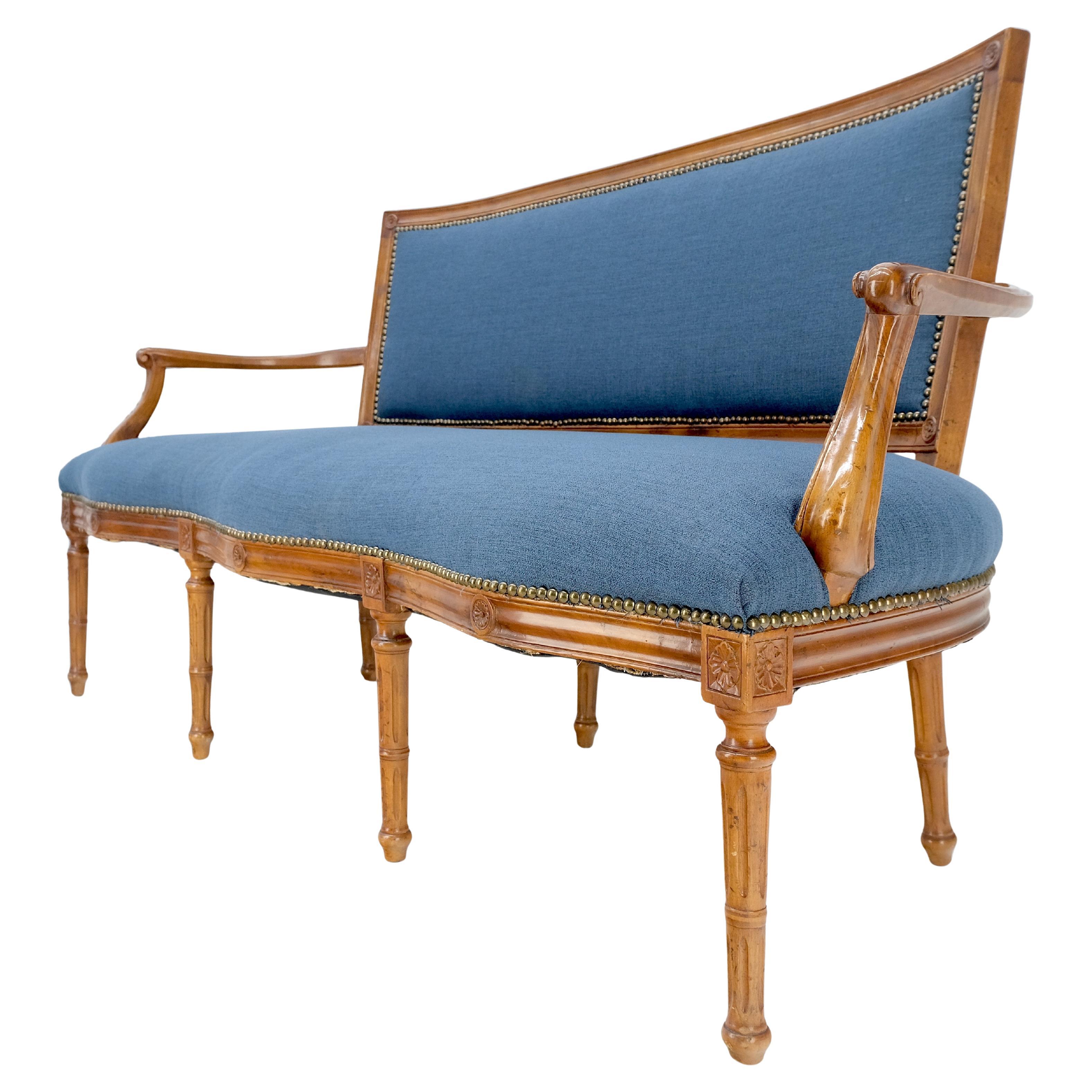 Antique French Louis XV Style Blue Upholstery Light Walnut Frame Sofa MINT