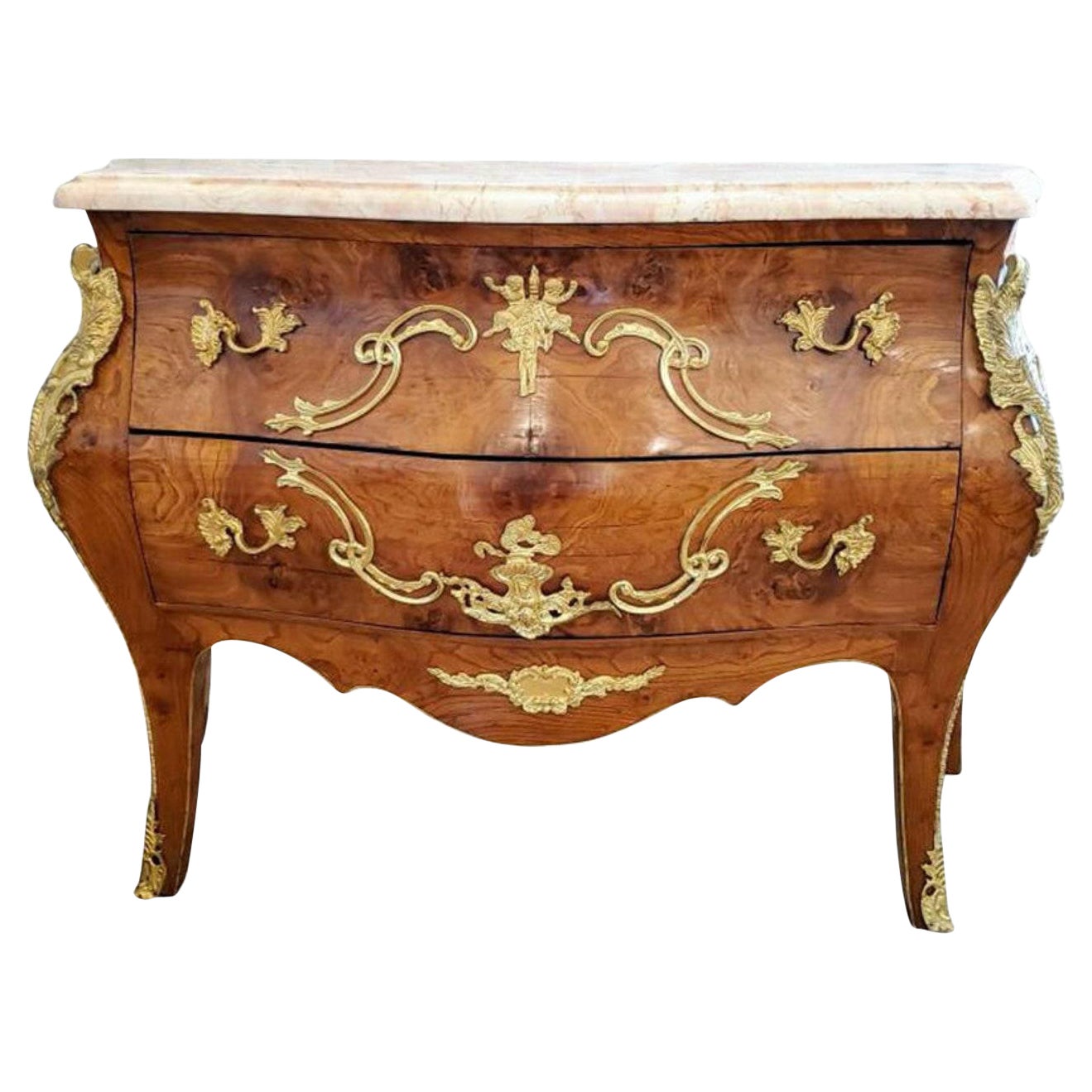 Antique French Louis XV Style Bombe Chest of Drawers