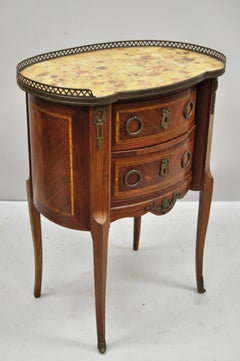 Antique French Louis XV Style Bombe Demilune Marble-Top Nightstand Commode Table