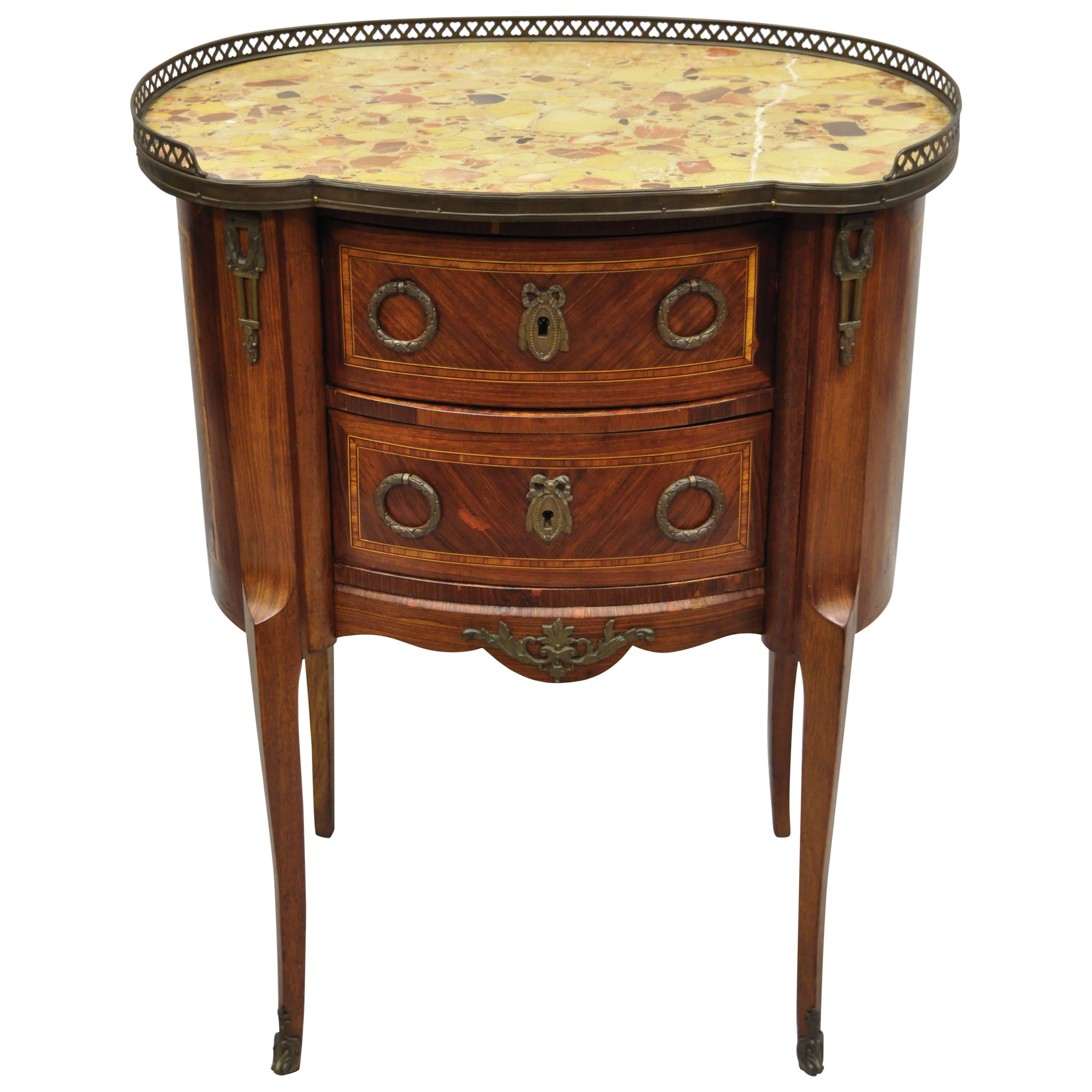 Antique French Louis XV Style Bombe Demilune MarbleTop Nightstand