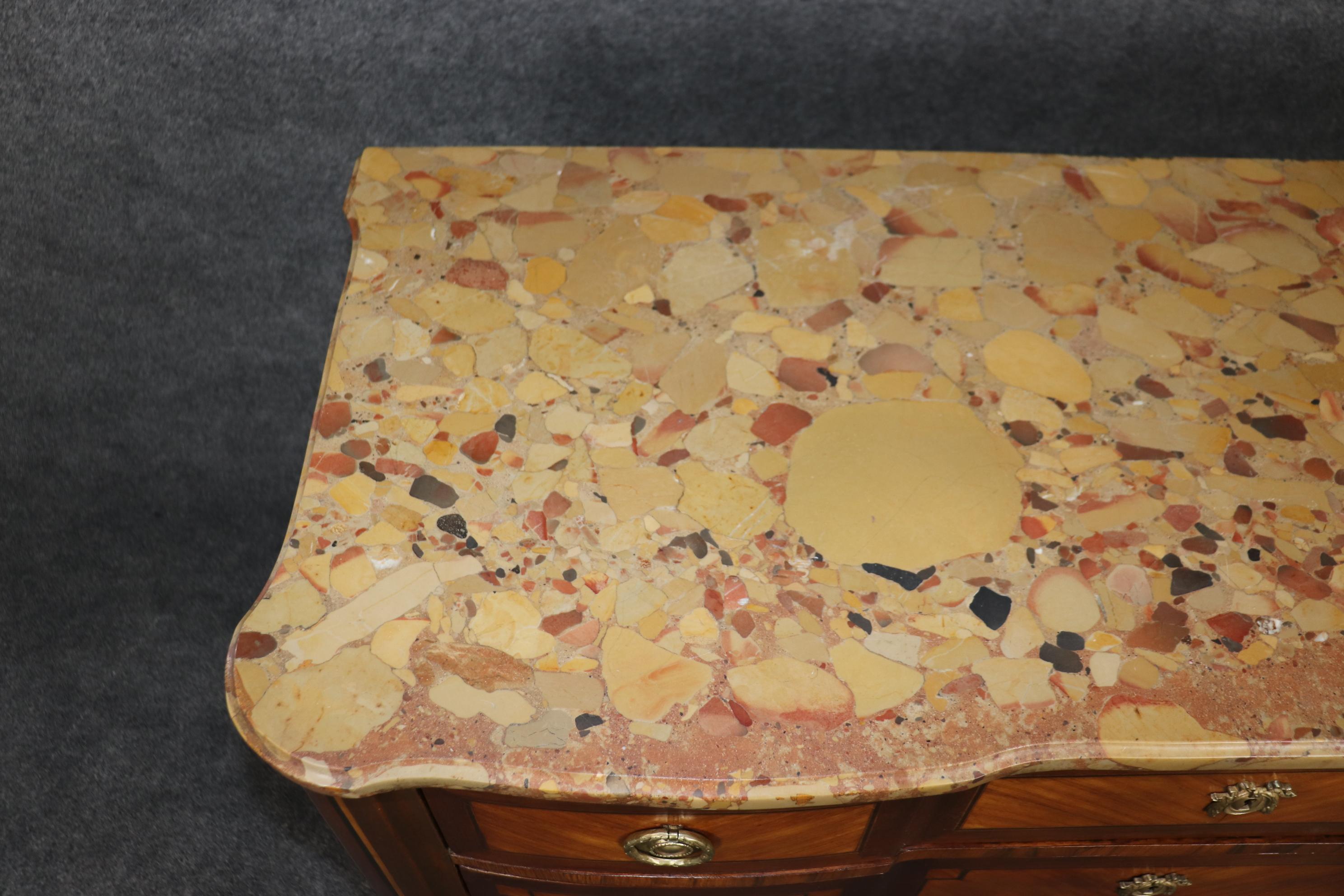 Antique French Louis XV Style Brass Mounted Marble Top Three Drawer Commode  For Sale 2