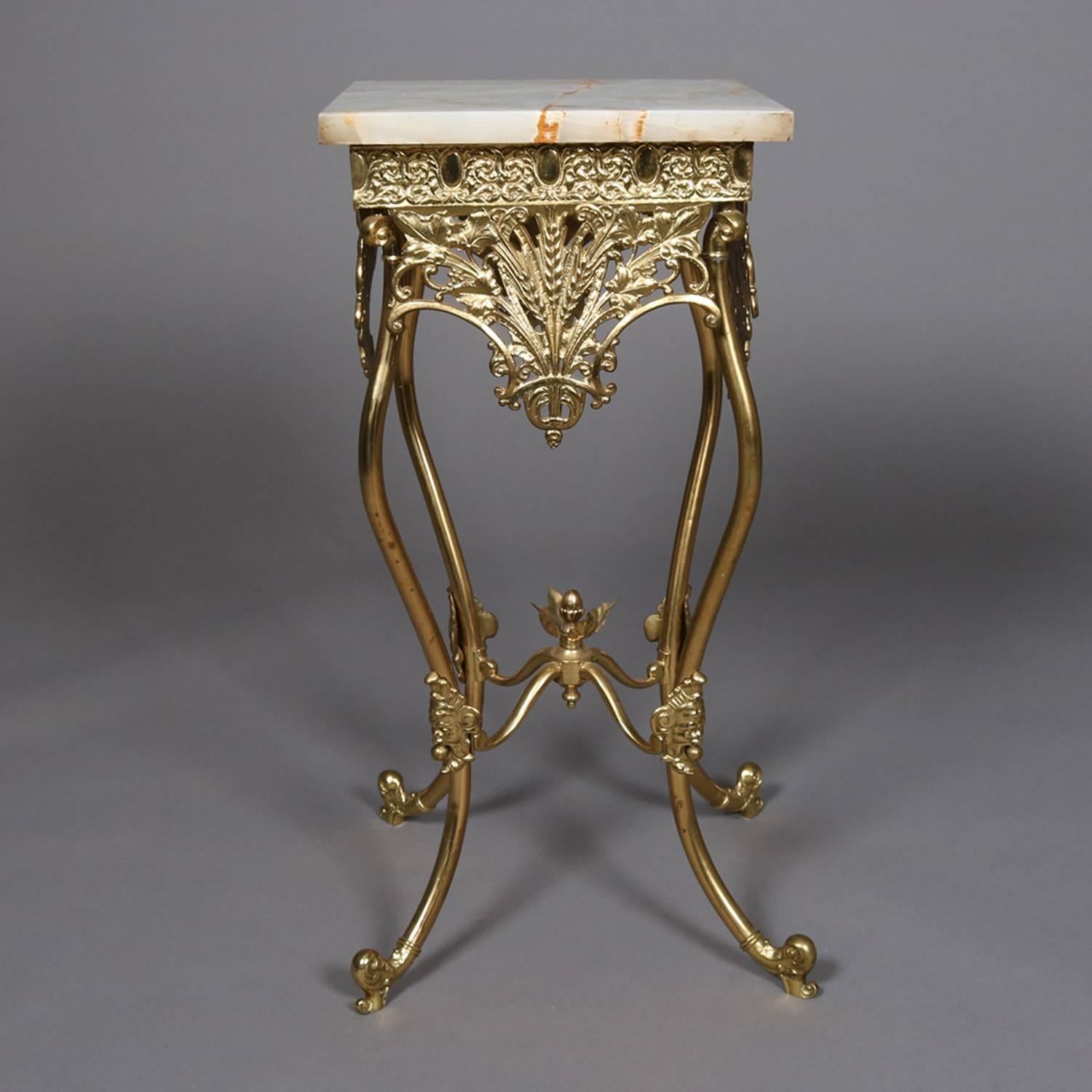 Cast Antique French Louis XV Style Bronze and Onyx Plant Stand, circa 1890