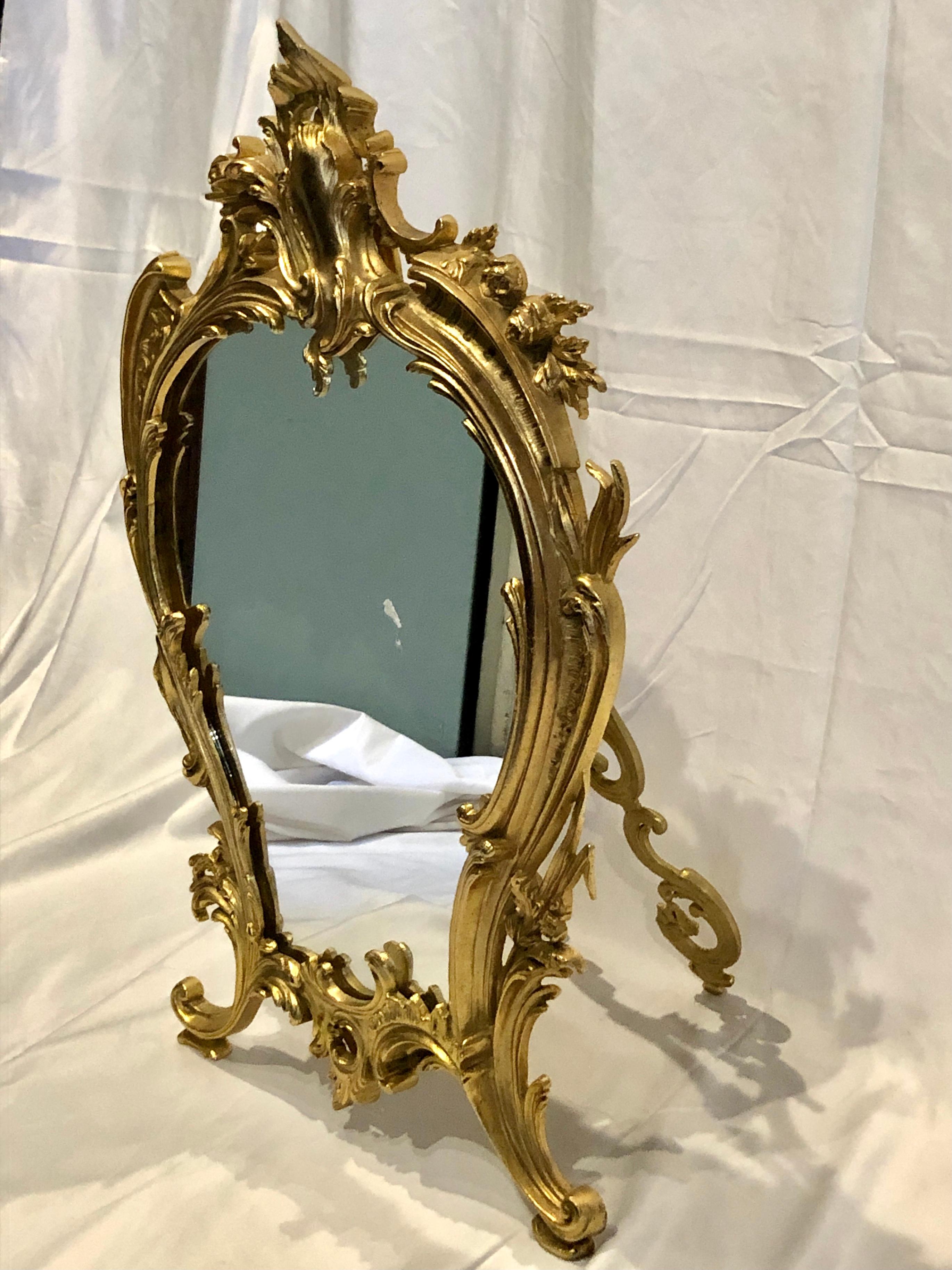 Antique French Louis XV Style bronze D' Ore dressing mirror, Circa 1890.