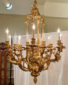Antique French Style Louis XV Bronze D'Oré Chandelier, Circa 1880's.