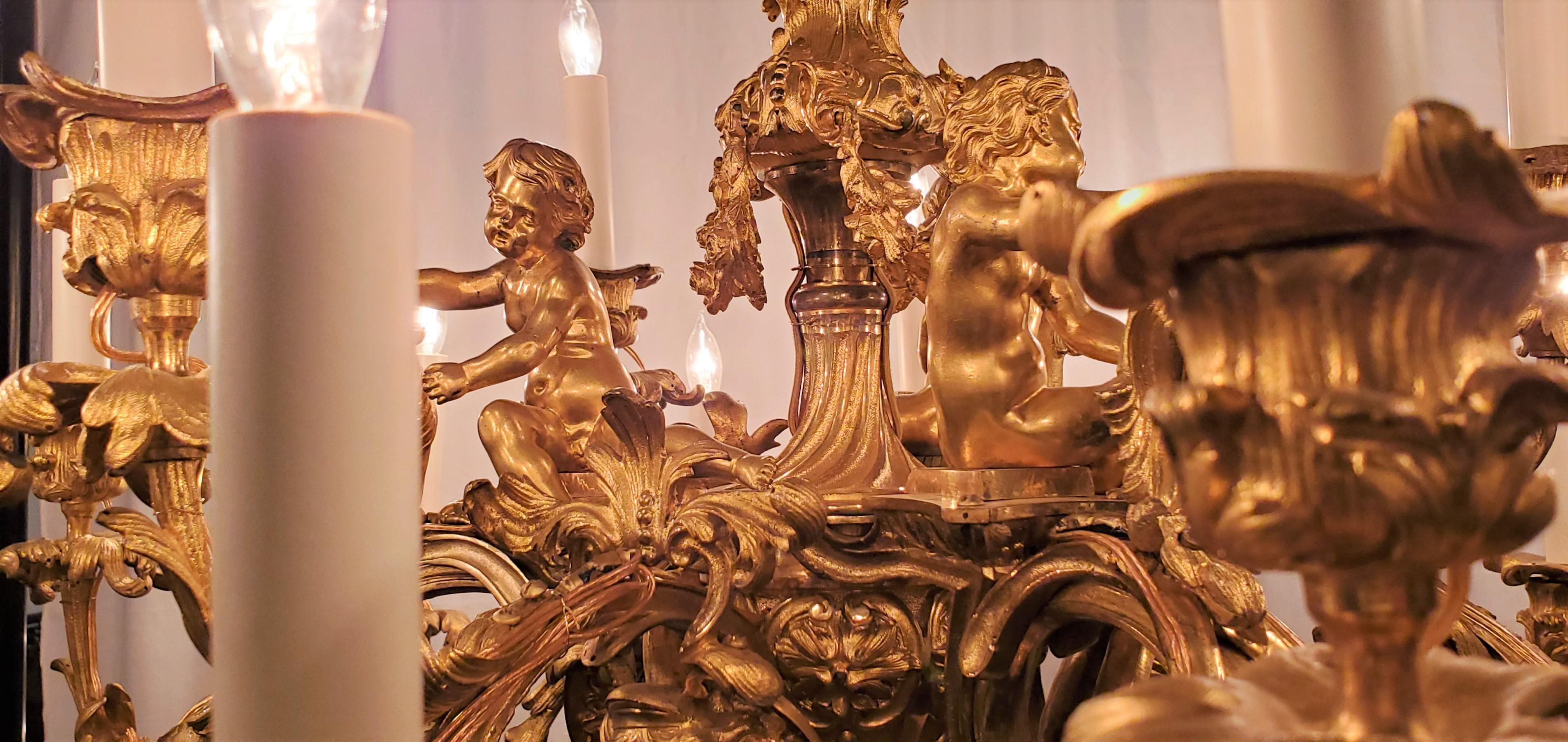 Bronze Lustre français ancien de style Louis XV en bronze D'ore Rococo, vers 1880 en vente