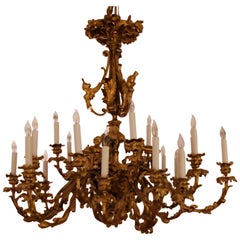 Lustre français ancien de style Louis XV en bronze D'ore Rococo, vers 1880