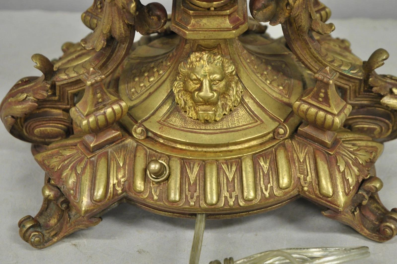 Antique French Louis XV Style Bronze Figural Winged Cherub Gold Table Lamp For Sale 5