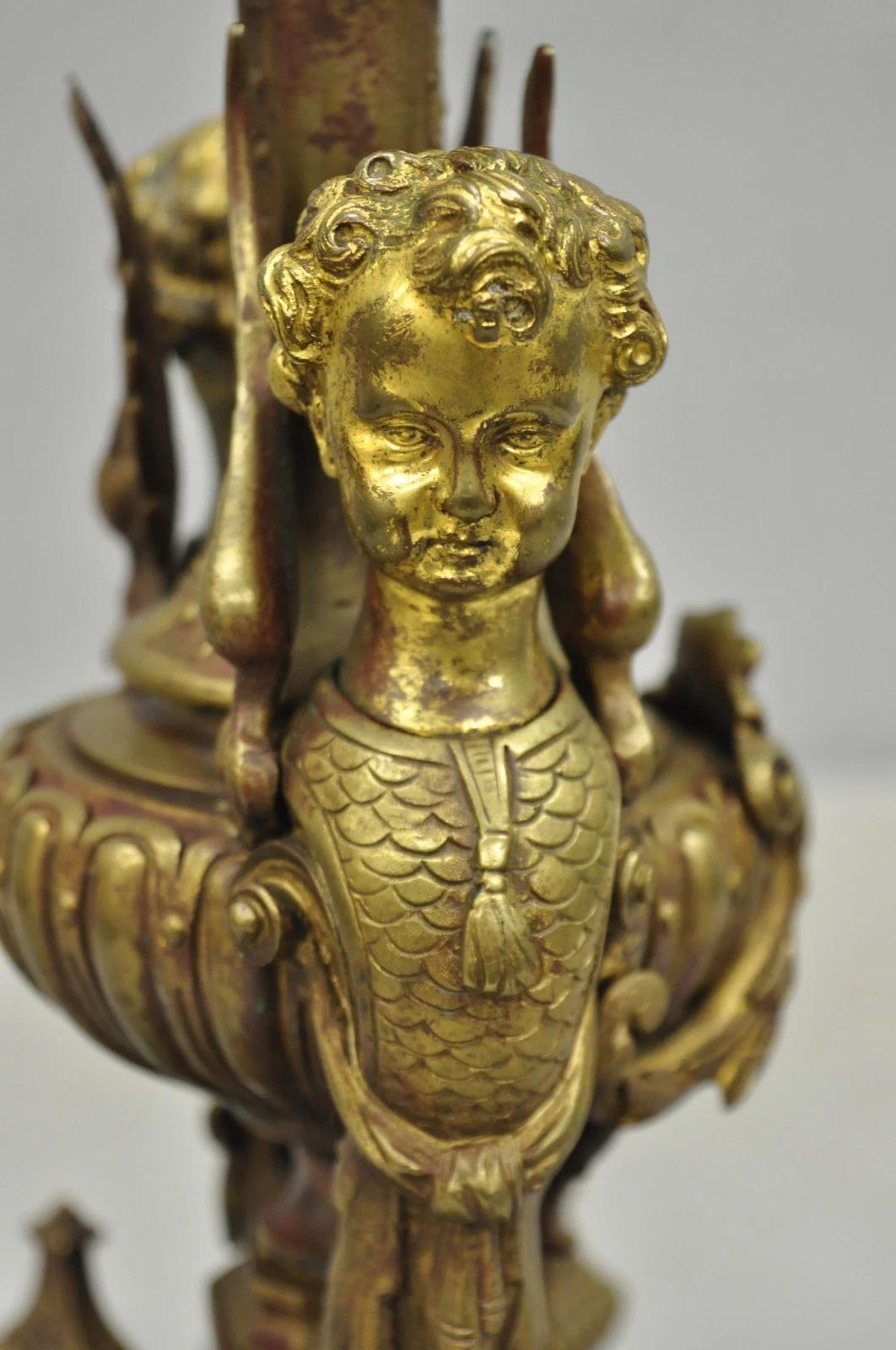 Unknown Antique French Louis XV Style Bronze Figural Winged Cherub Gold Table Lamp For Sale