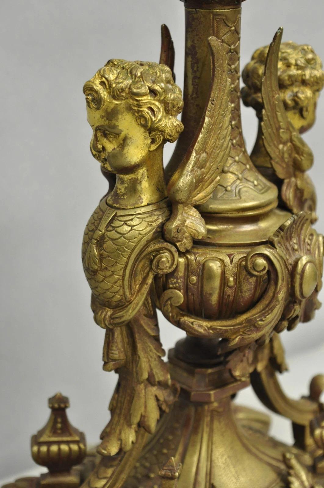 Antique French Louis XV Style Bronze Figural Winged Cherub Gold Table Lamp For Sale 3