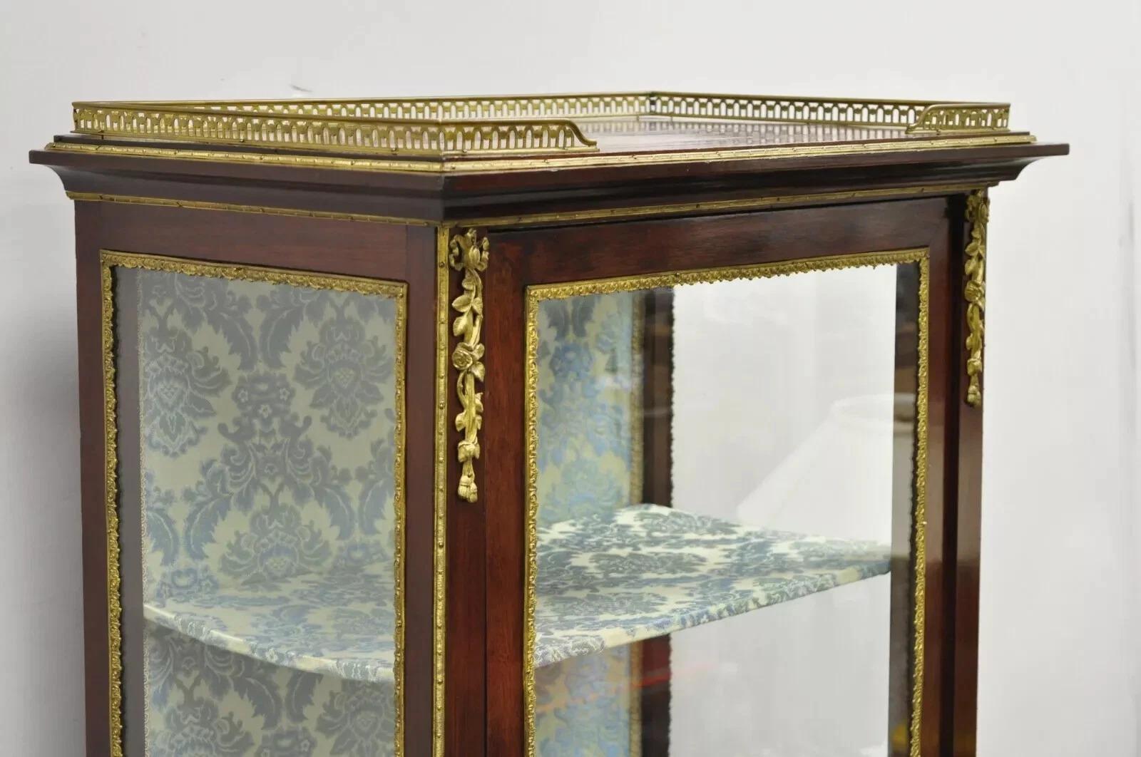 Unknown Antique French Louis XV Style Bronze Mount Hand Painted Curio Display Cabinet For Sale
