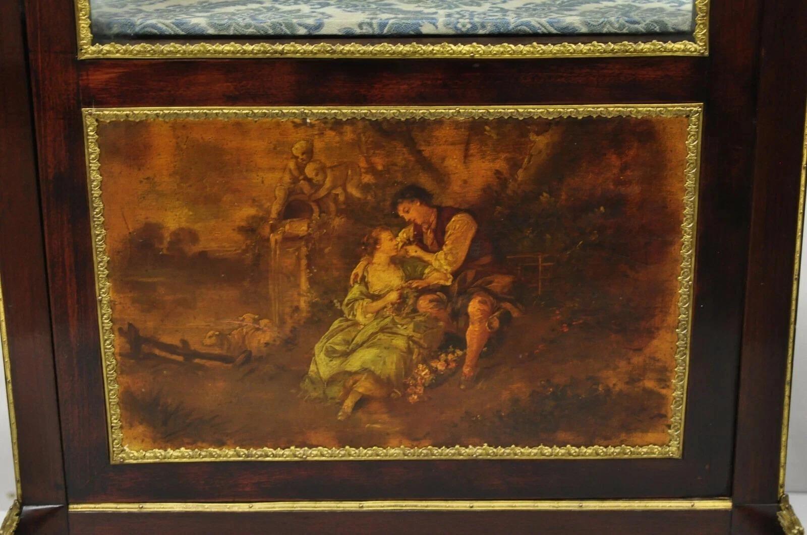 Antique French Louis XV Style Bronze Mount Hand Painted Curio Display Cabinet In Good Condition For Sale In Philadelphia, PA