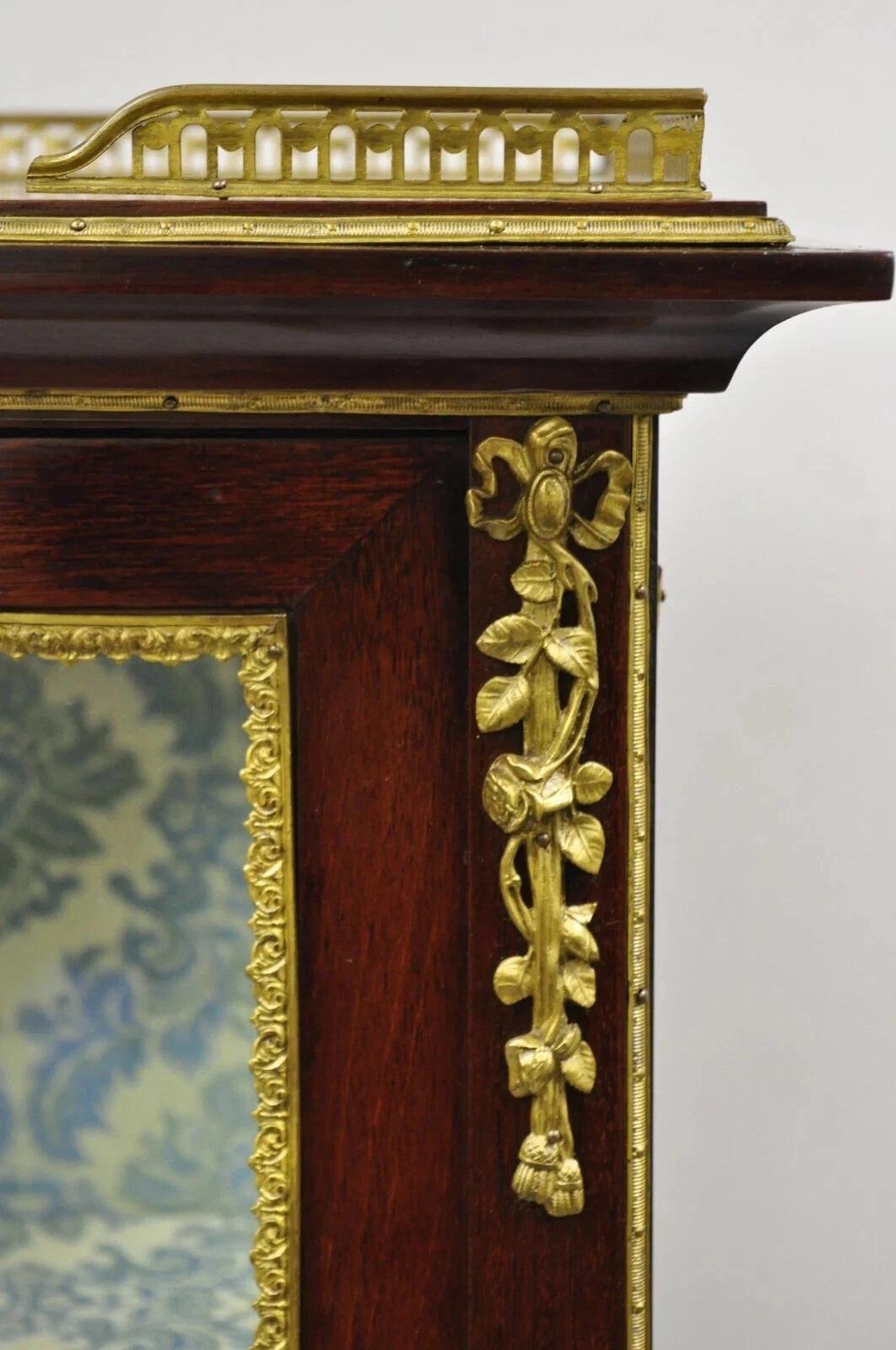 20th Century Antique French Louis XV Style Bronze Mount Hand Painted Curio Display Cabinet For Sale