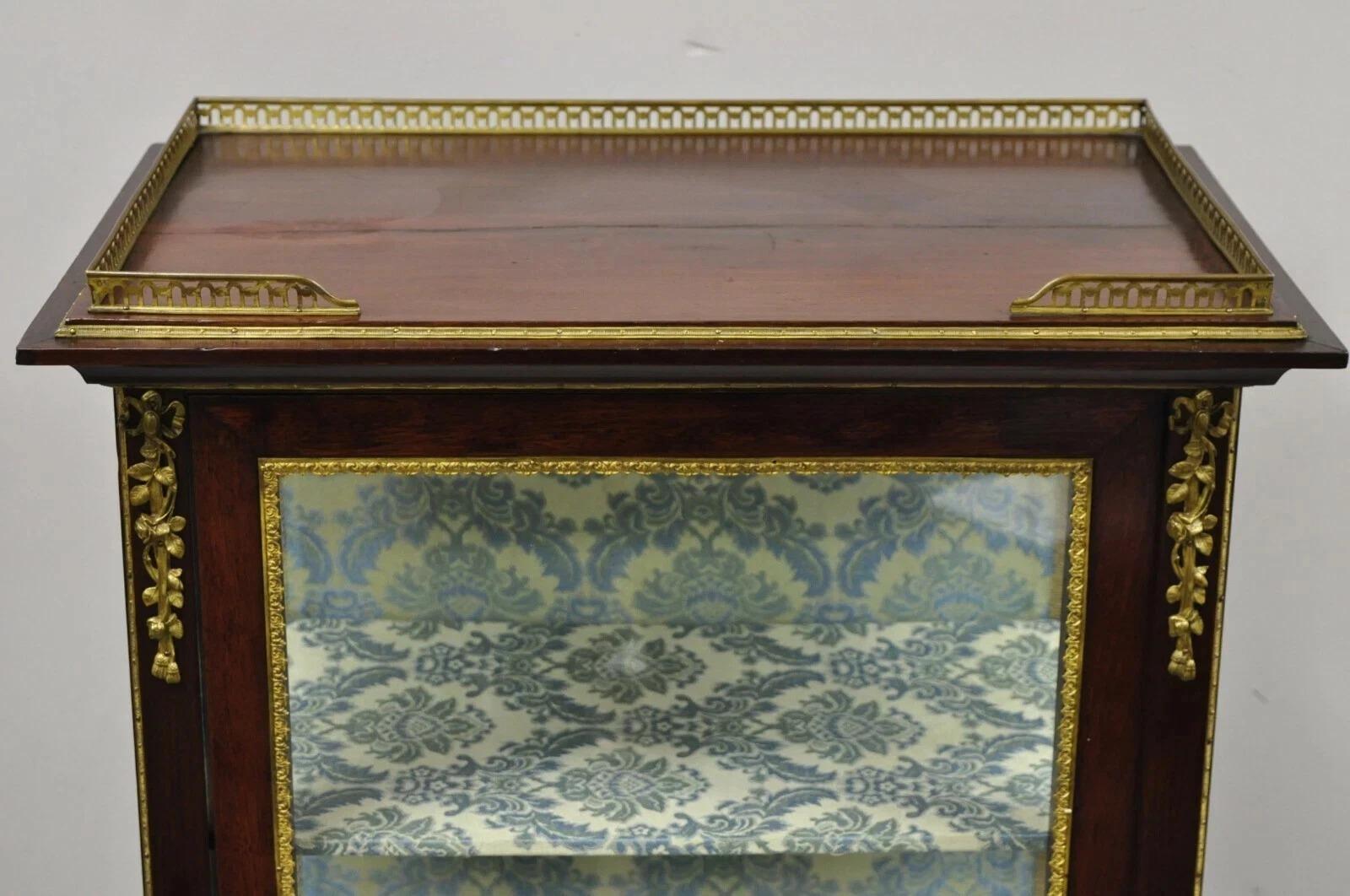 Glass Antique French Louis XV Style Bronze Mount Hand Painted Curio Display Cabinet For Sale